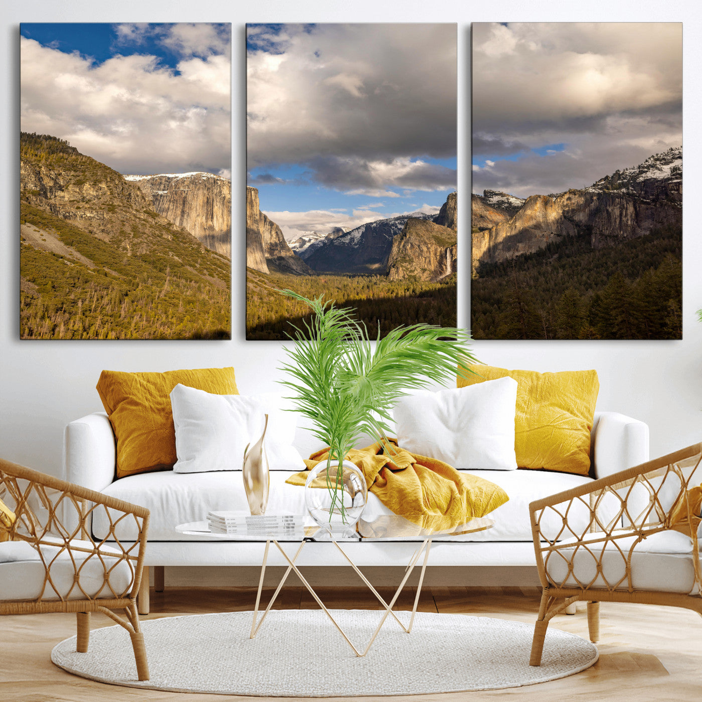 51451302-MGV-CV-36X24 - Yosemite Valley Mountain Landscape Wall Art Canvas Print, Granite Cliff Forest Valley Canvas Print, California National Park Scenic Art Printing