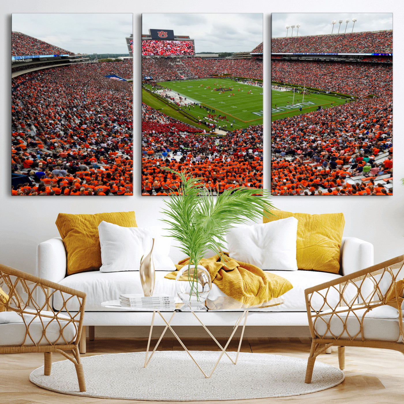 82562490-MGV-CV-36X24 - Auburn Stadium Sunset Wall Art Canvas Print, Jordan Hare Stadium Game Day Crowd, Auburn Tigers Football Artwork