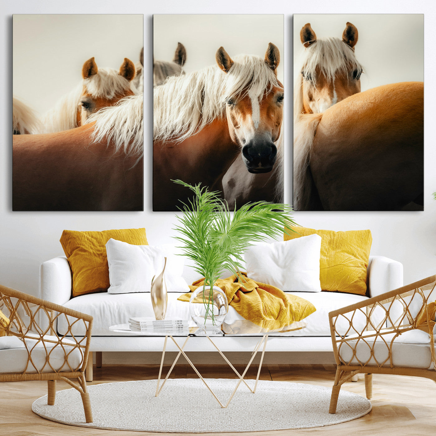 71904941-MGV-CV-36X24 - Wild Horse Herd Wall Art Canvas Print, Natural Horse Portrait Nature Wall Decor for Living Room and Office