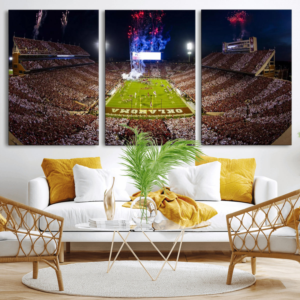 43197777-MGV-CV-36X24 - Oklahoma Memorial Stadium Wall Art Canvas Print – Oklahoma Sooners Football Artwork for Home, Office, and Sports Room Decor