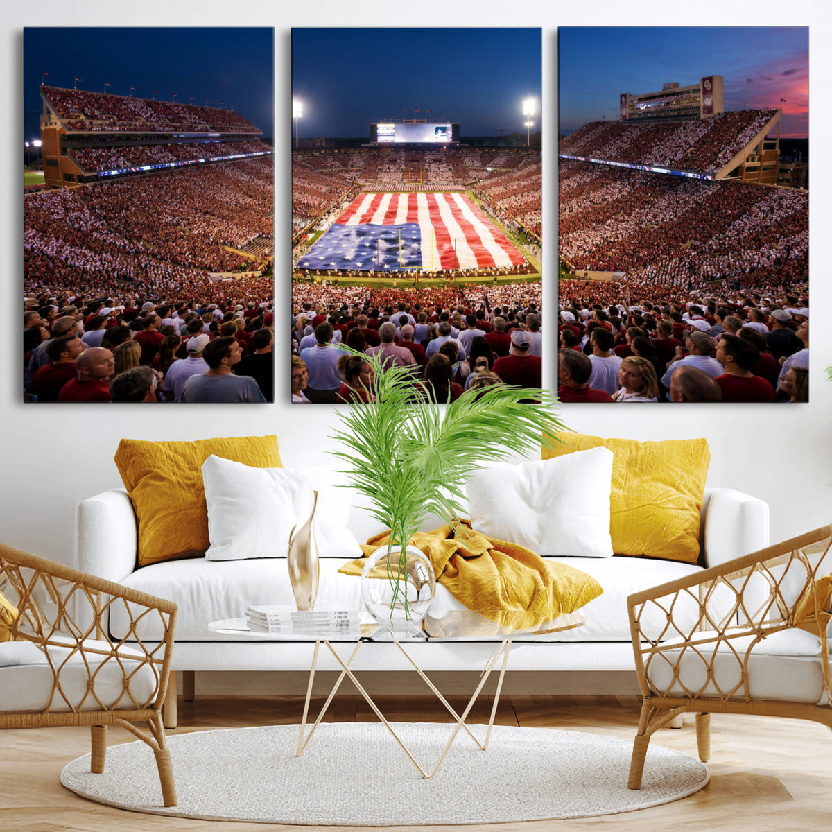 59917418-MGV-CV-36X24 - Oklahoma Memorial Stadium Wall Art Canvas Print – Oklahoma Sooners Football Artwork for Home, Office, and Sports Room Decor