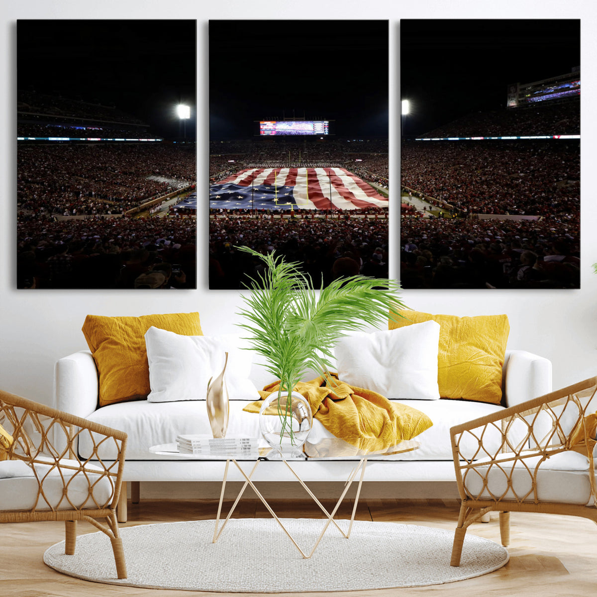 98418189-MGV-CV-36X24 - Oklahoma Memorial Stadium Wall Art Canvas Print – Oklahoma Sooners Football Artwork for Home, Office, and Sports Room Decor