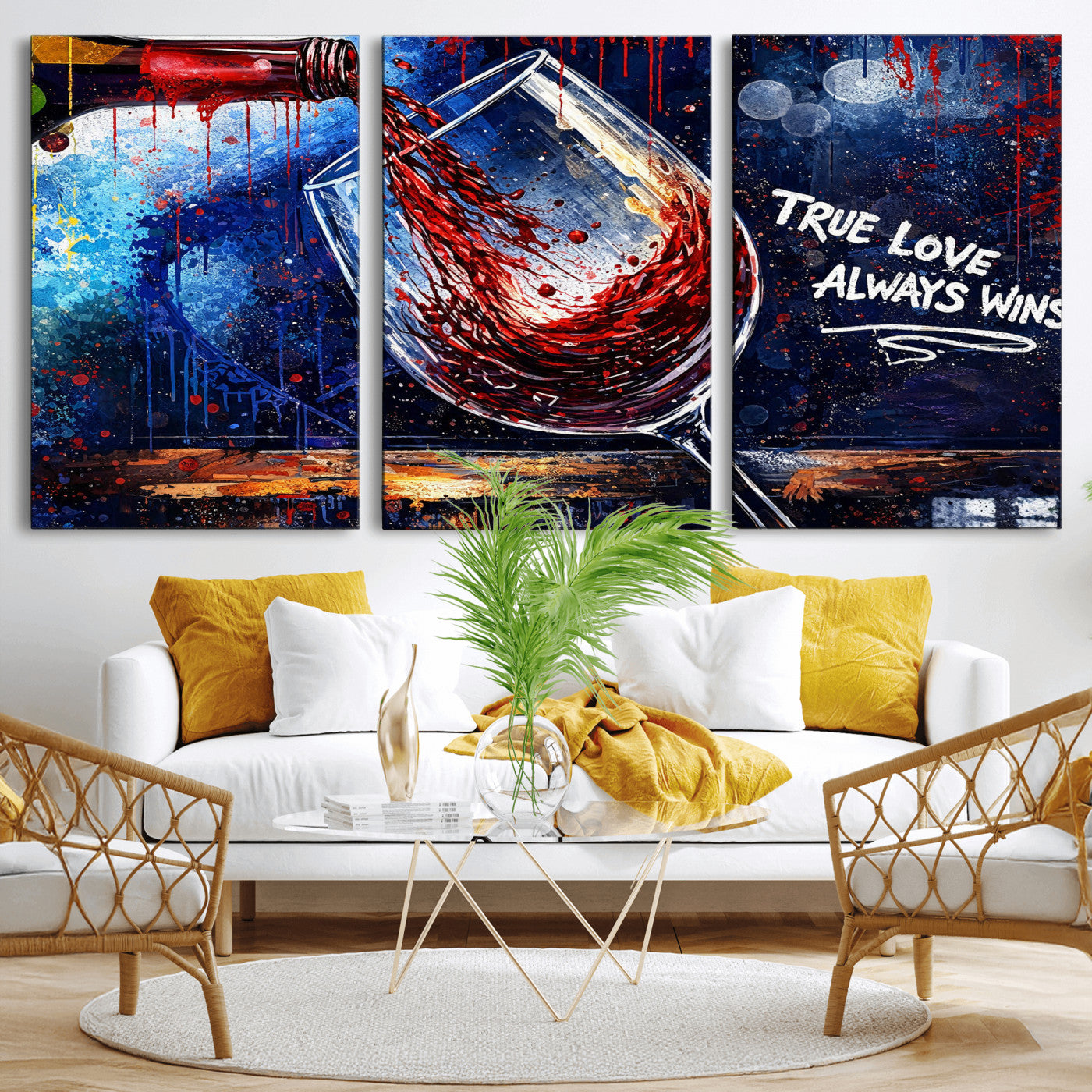 88788932-MGV-CV-36X24 - Red Wine Splash Abstract Wall Art Canvas Print, Modern Wine Glass Painting Canvas Print, Romantic Quote Contemporary Bar Art Print