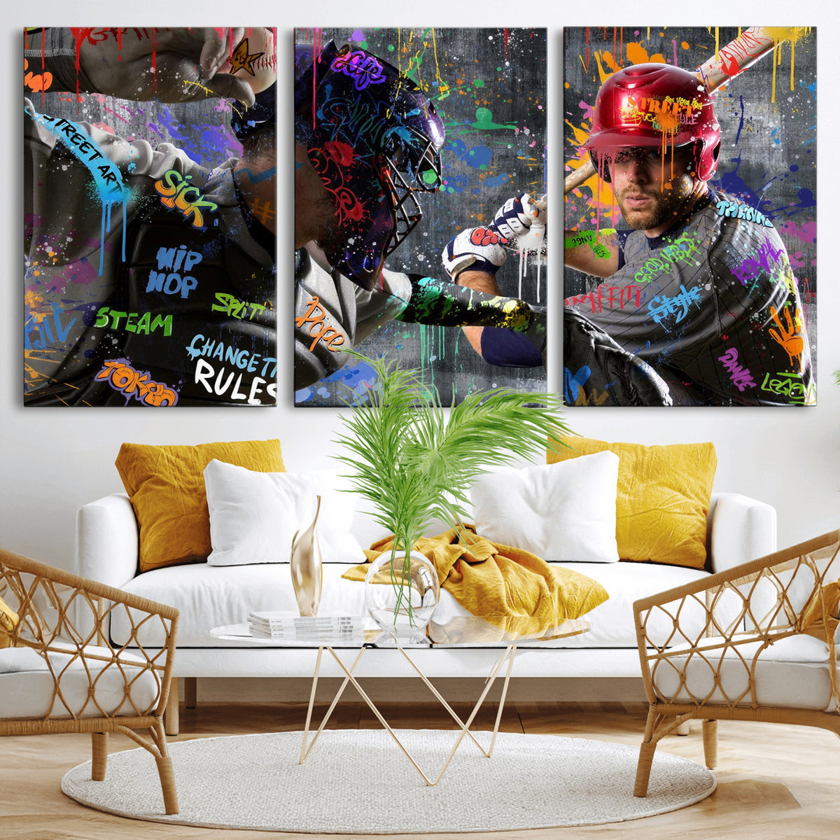19634994-MGV-CV-36X24 - Graffiti Baseball Player Street Art Wall Art Canvas Print