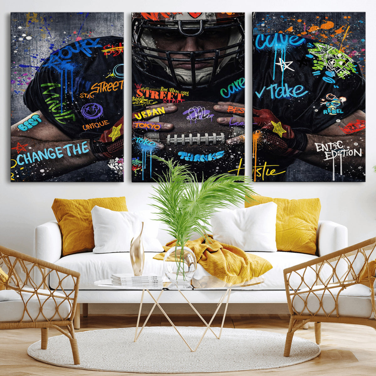 55267256-MGV-CV-36X24 - Graffiti American Football Player Street Art Wall Art Canvas Print