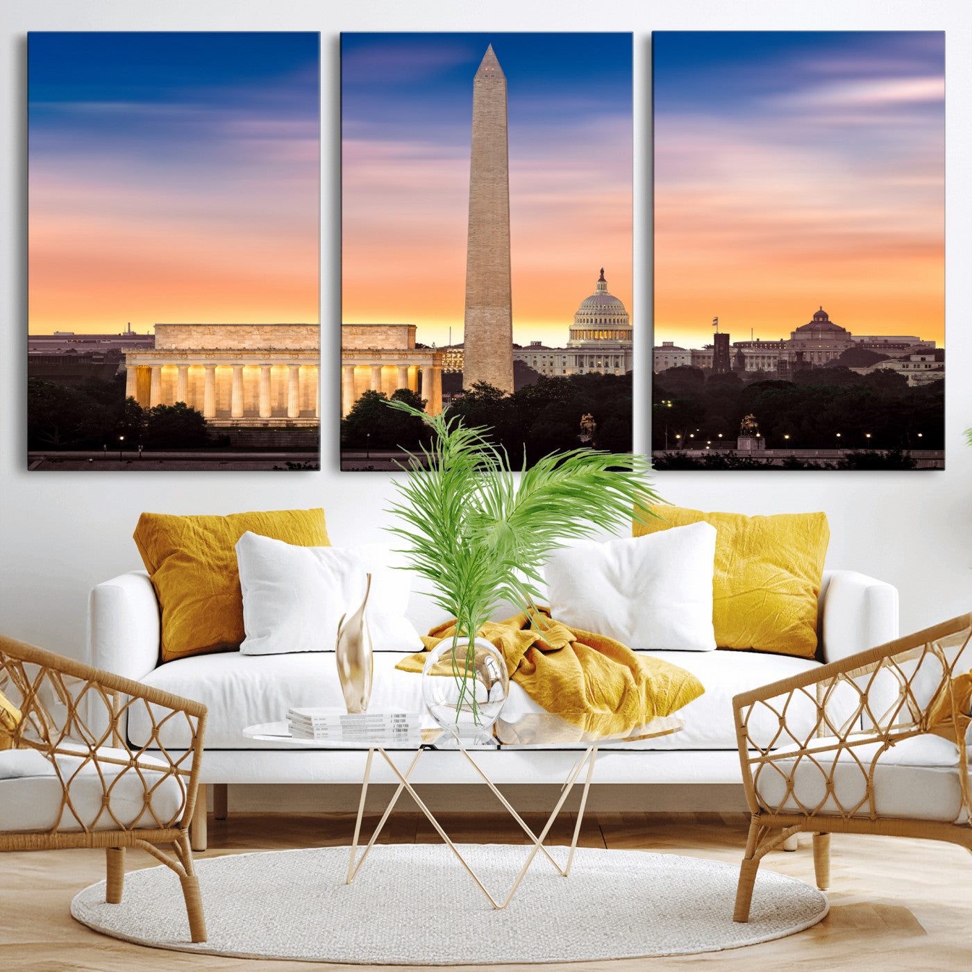 72704063-MGV-CV-36X24 - Washington DC Skyline Wall Art Canvas Print – Lincoln Memorial, Washington Monument & Capitol Artwork Print