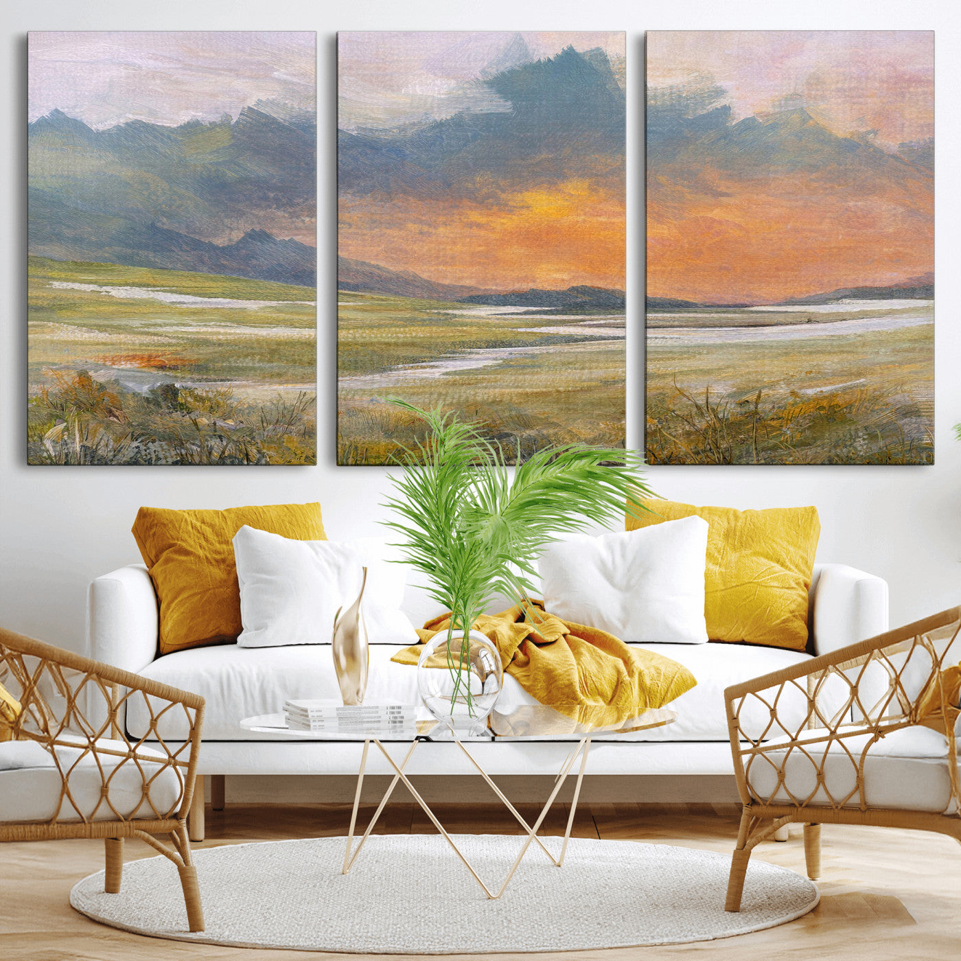 39892091-MGV-CV-36X24 - Mountain Sunset Wall Art Canvas Print Vintage Landscape Panorama Rustic Nature Decor