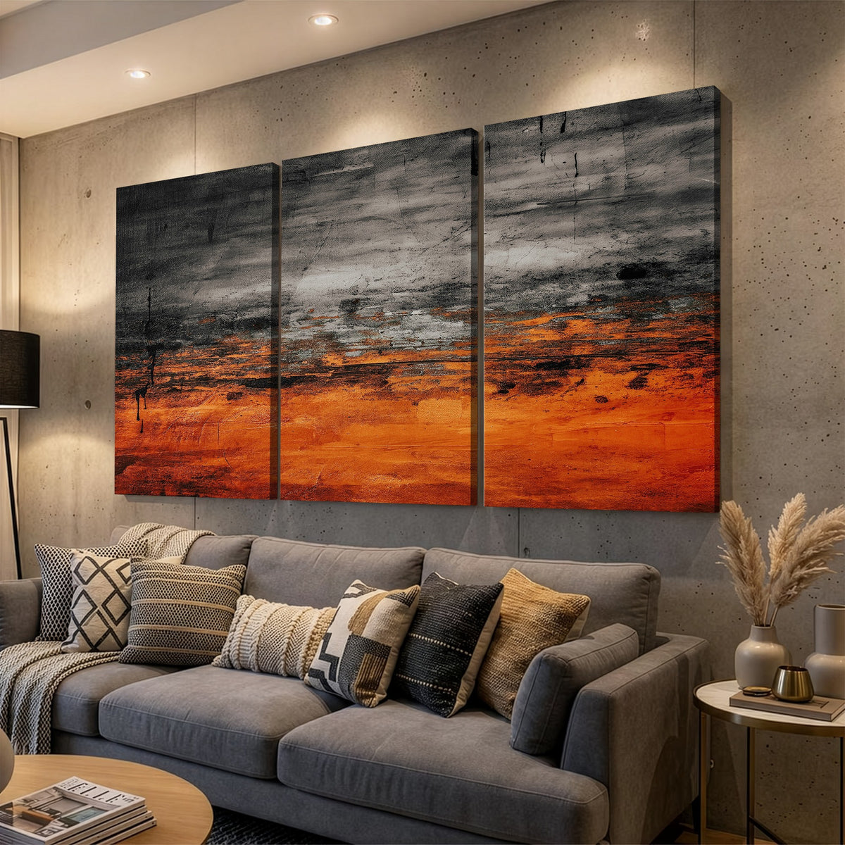 Black Orange Abstract Wall Art Canvas Print Modern Painterly Style
