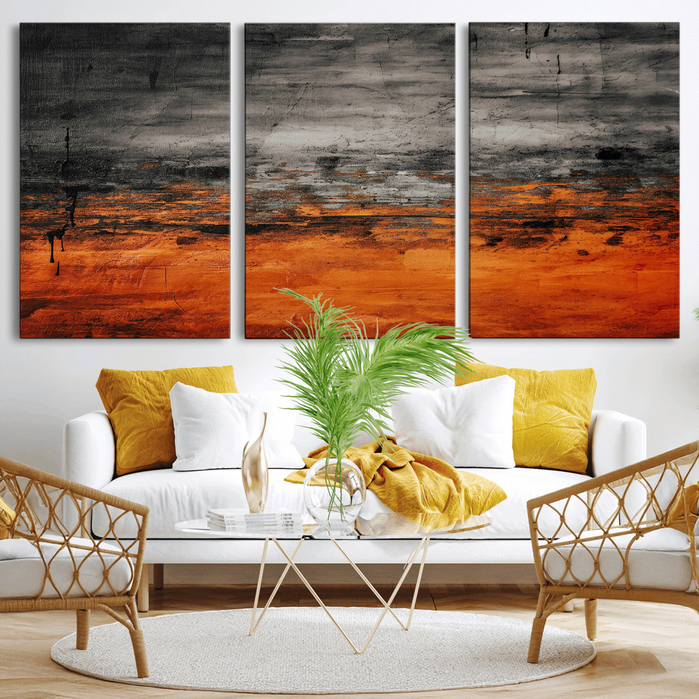 75409282-MGV-CV-36X24 - Black Orange Abstract Wall Art Canvas Print Modern Textured Painting Decor