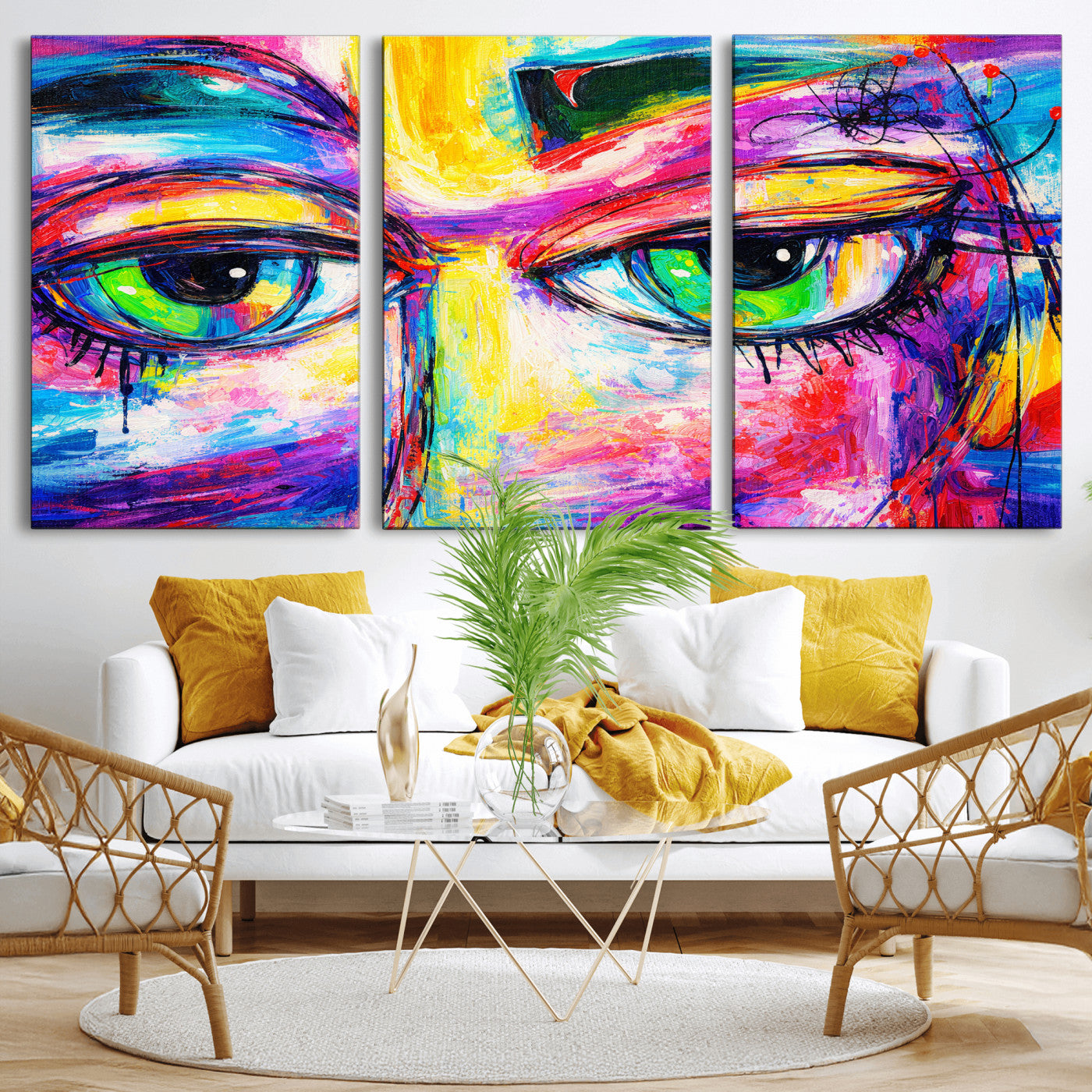 99390655-MGV-CV-36X24 - Colorful Abstract Face Wall Art Canvas Print – Modern Pop Art Portrait Artwork for Contemporary Living Room Decor