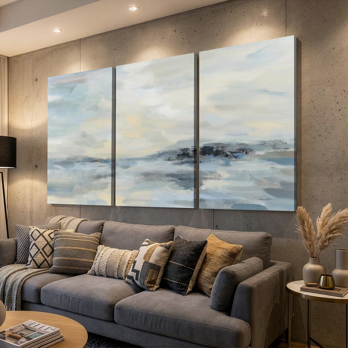 Abstract Coastal Landscape Wall Art Canvas Print | Soft Blue Gray Minimalist Art