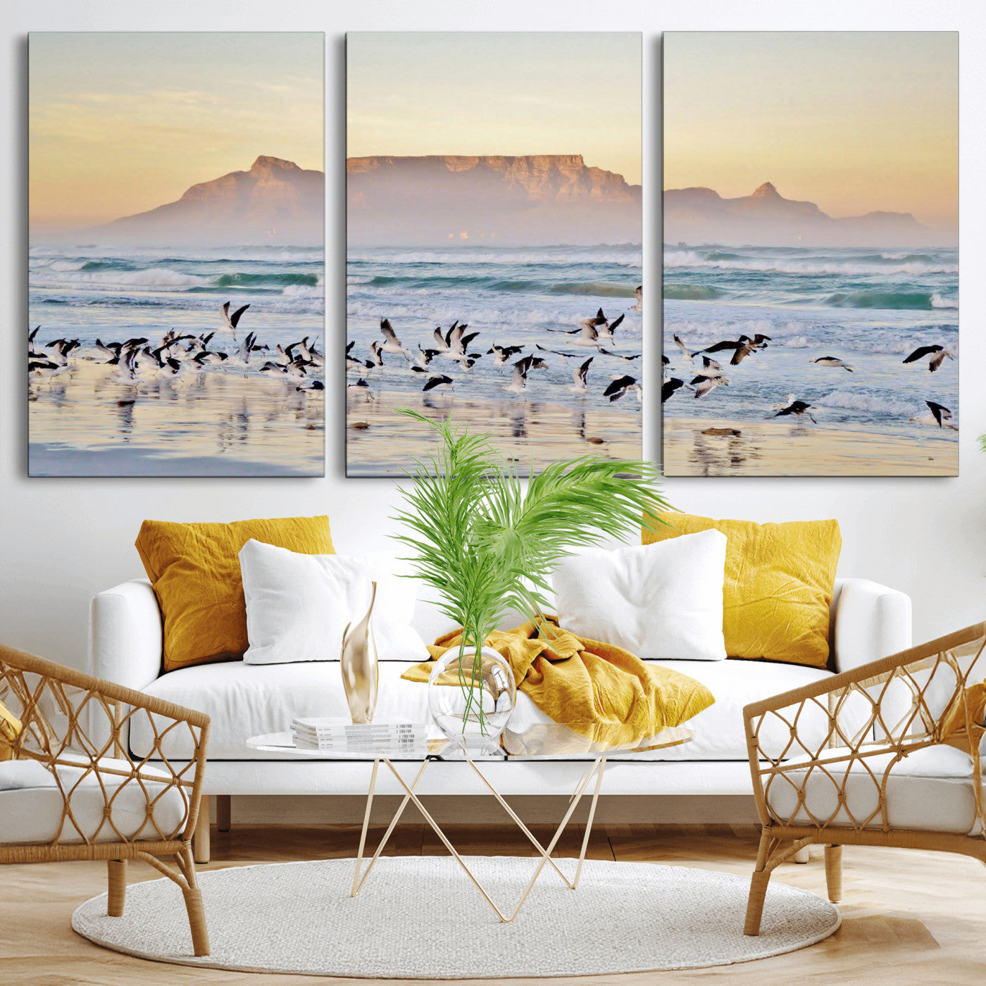 78989362-MGV-CV-36X24 - Seagulls Over Ocean Wall Art Canvas Print – Coastal Beach Landscape Artwork for Living Room Decor