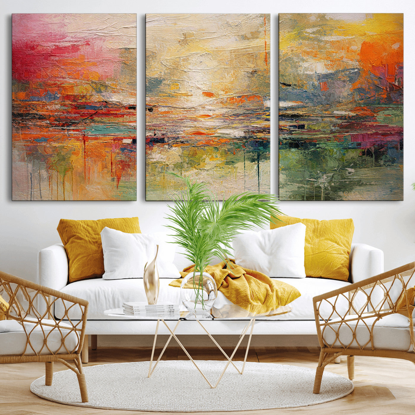 4712069P1-MGV-CV-36X24 - Colorful Abstract Canvas Wall Art — Large Textured Oil Painting Style Print | Orange Red Boho Wall Decor | Modern Living Room Art | Bold Wall Art