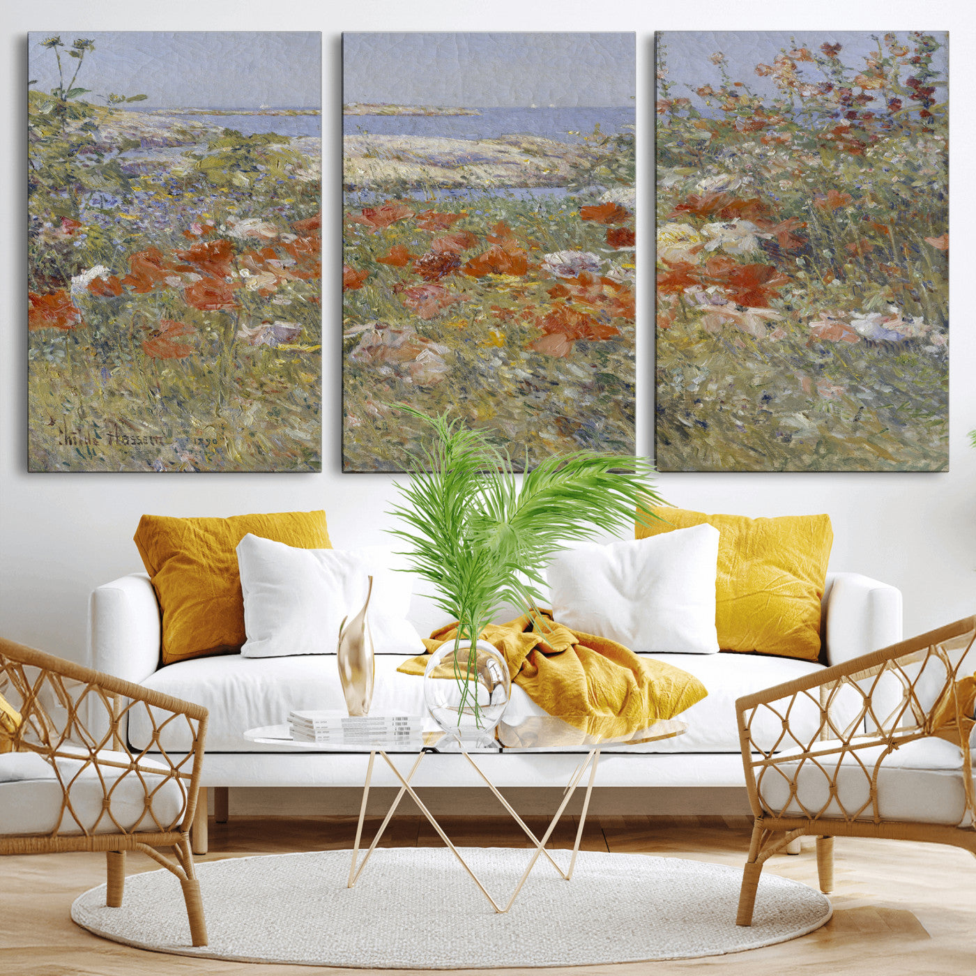 54770907-MGV-CV-36X24 - Childe Hassam Celia Thaxter Garden Canvas — 1890 American Impressionist Poppy Floral Print | Isles of Shoals Coastal Art | Classic Gift