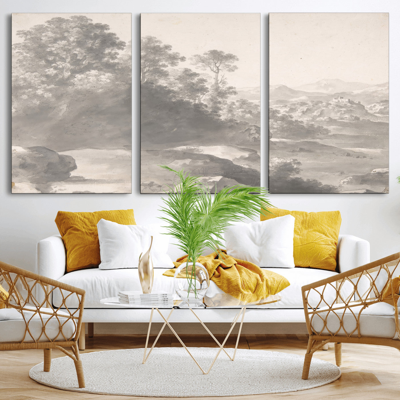 33041209-MGV-CV-36X24 - Van Poelenburch Landscape Canvas Wall Art — Dutch Golden Age Gray Wash Drawing Print | Baroque Italianate Nature Decor | Old Master Classic Gift