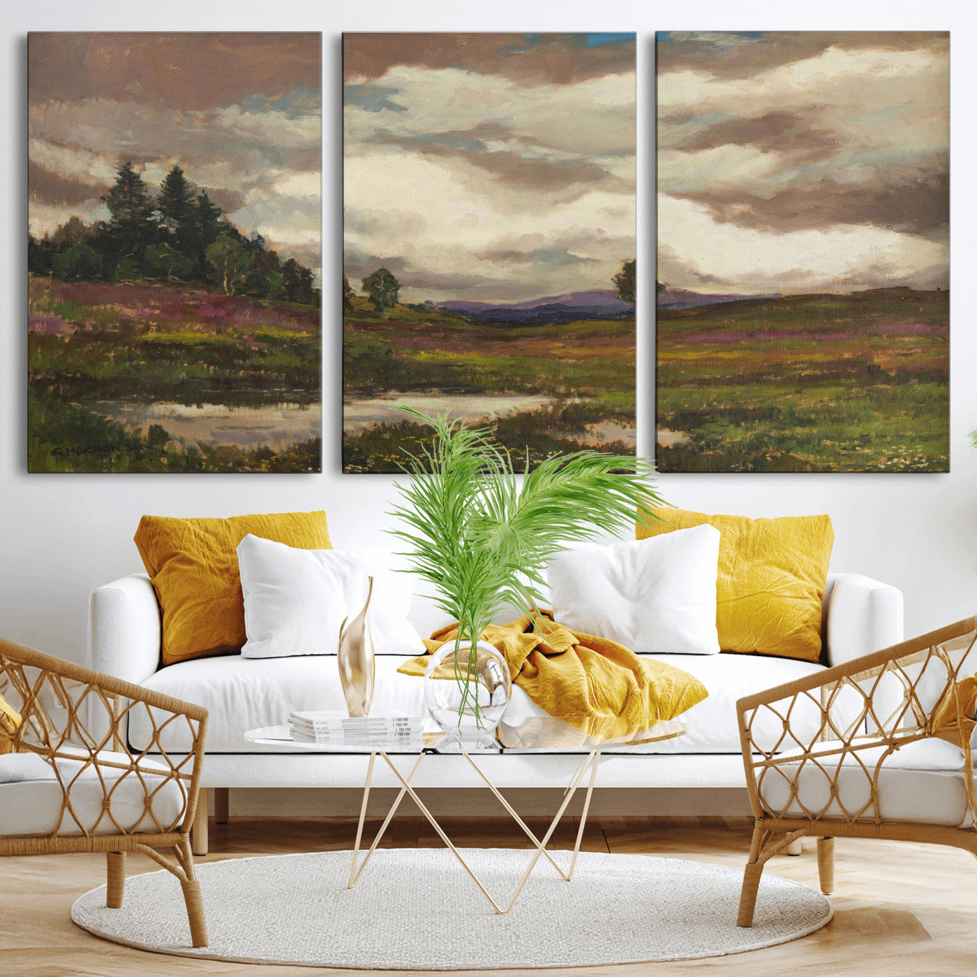 96795851-MGV-CV-36X24 - Gustav Macoun Heathland Canvas Print, Czech Landscape Oil Painting Reproduction, Purple Heather Moorland Art, Vintage European Nature Decor