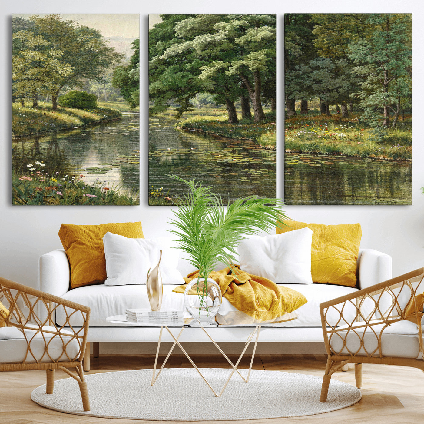 44288560-MGV-CV-36X24 - Forest Stream Canvas Wall Art, Peder Monsted A Forest Stream 1905 Print, Danish Realist Landscape, Lily Pad River Nature Decor, Vintage Green Painting