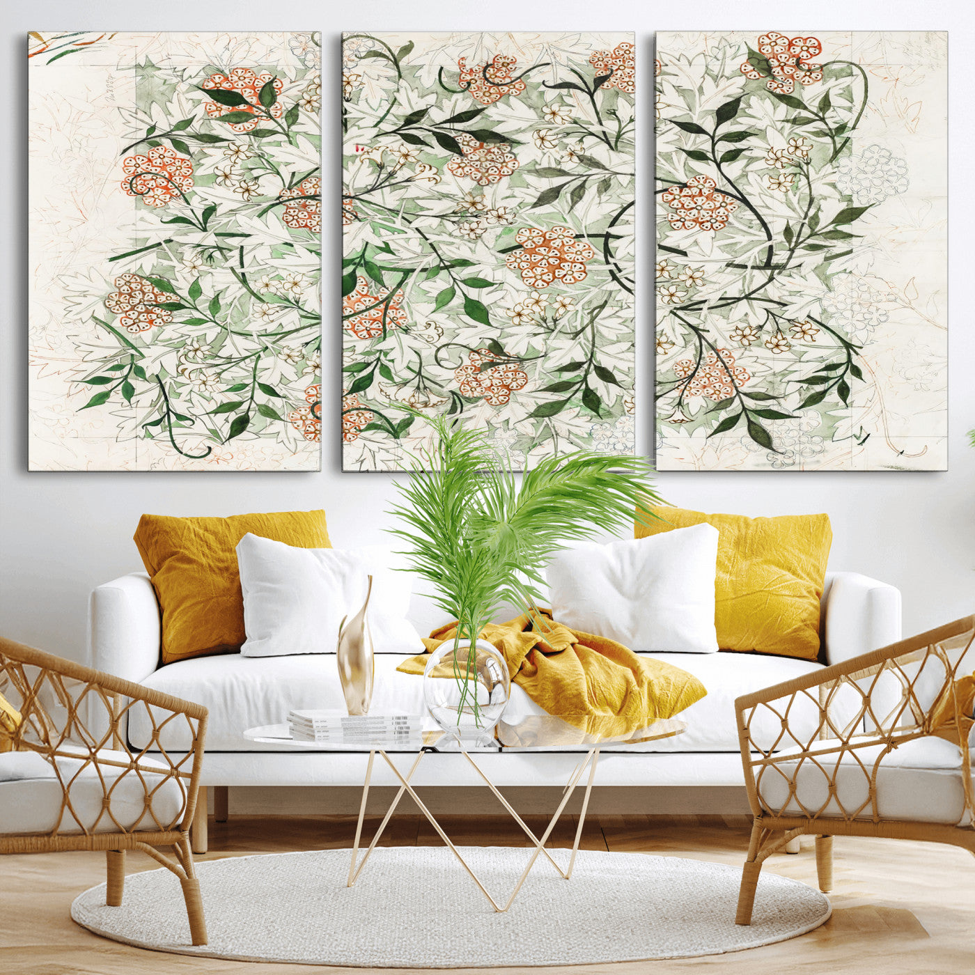 17622011W-MGV-CV-36X24 - William Morris Jasmine Flower Wall Art Canvas Print, Botanical Floral Canvas Print, Vintage Cottagecore Wall Decor, Framed Nature Artwork Ready to Hang