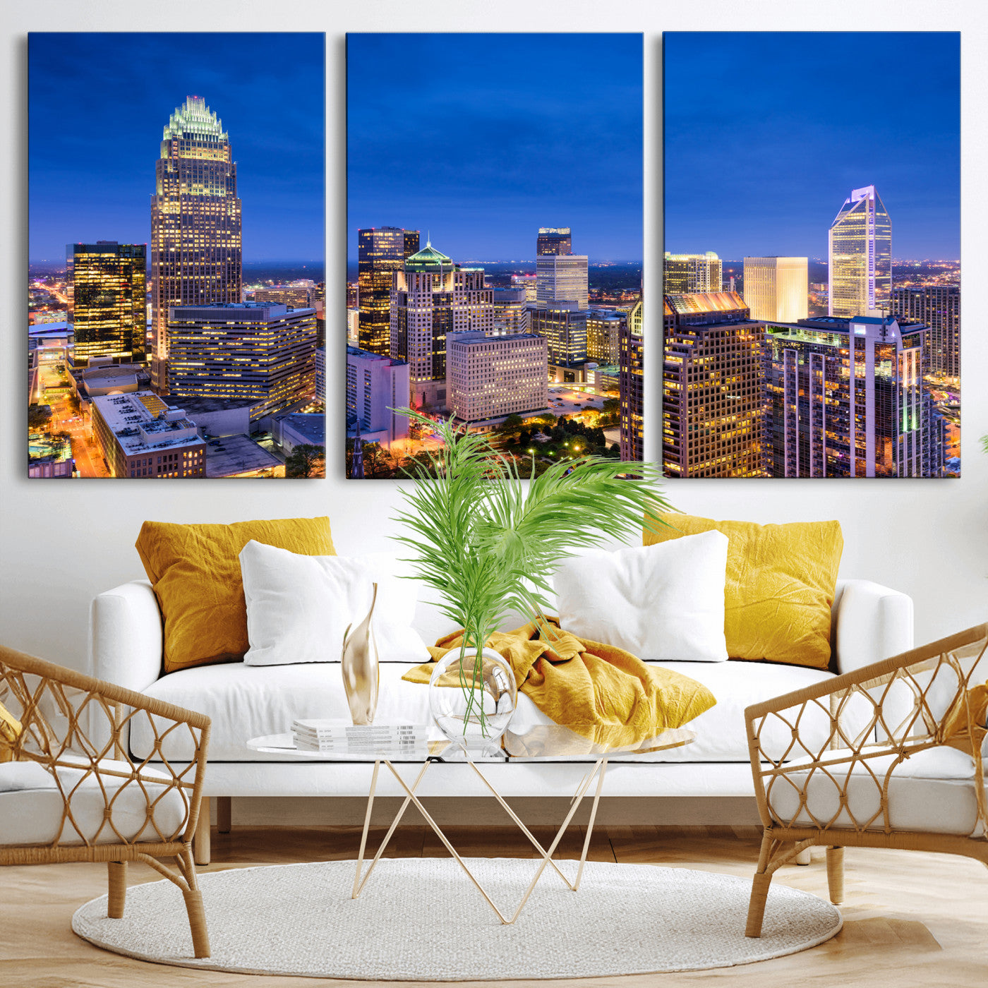 74382190-MGV-CV-36X24 - Charlotte Skyline Canvas Wall Art Print – North Carolina Cityscape Photography Print