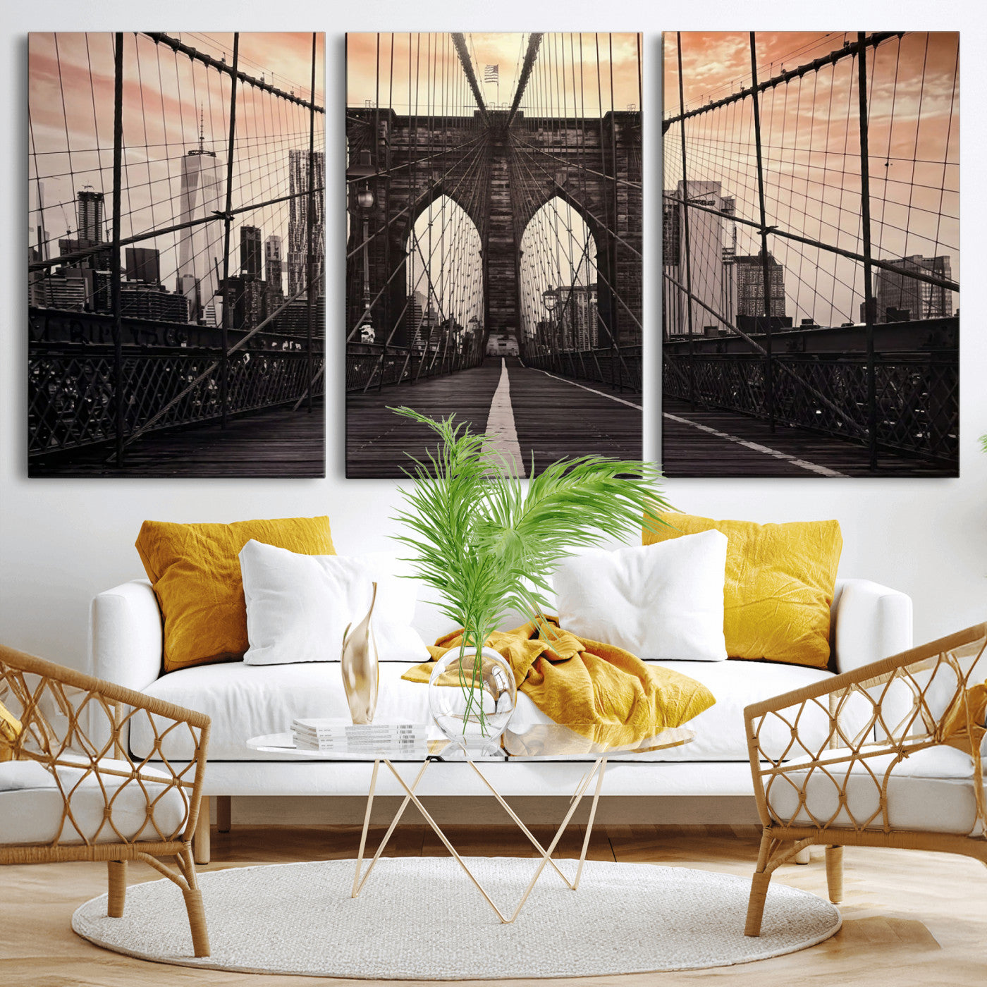 93226664-MGV-CV-36X24 - Brooklyn Bridge Canvas Wall Art, New York City Skyline Photography Print, NYC Landmark Urban Decor Artwork