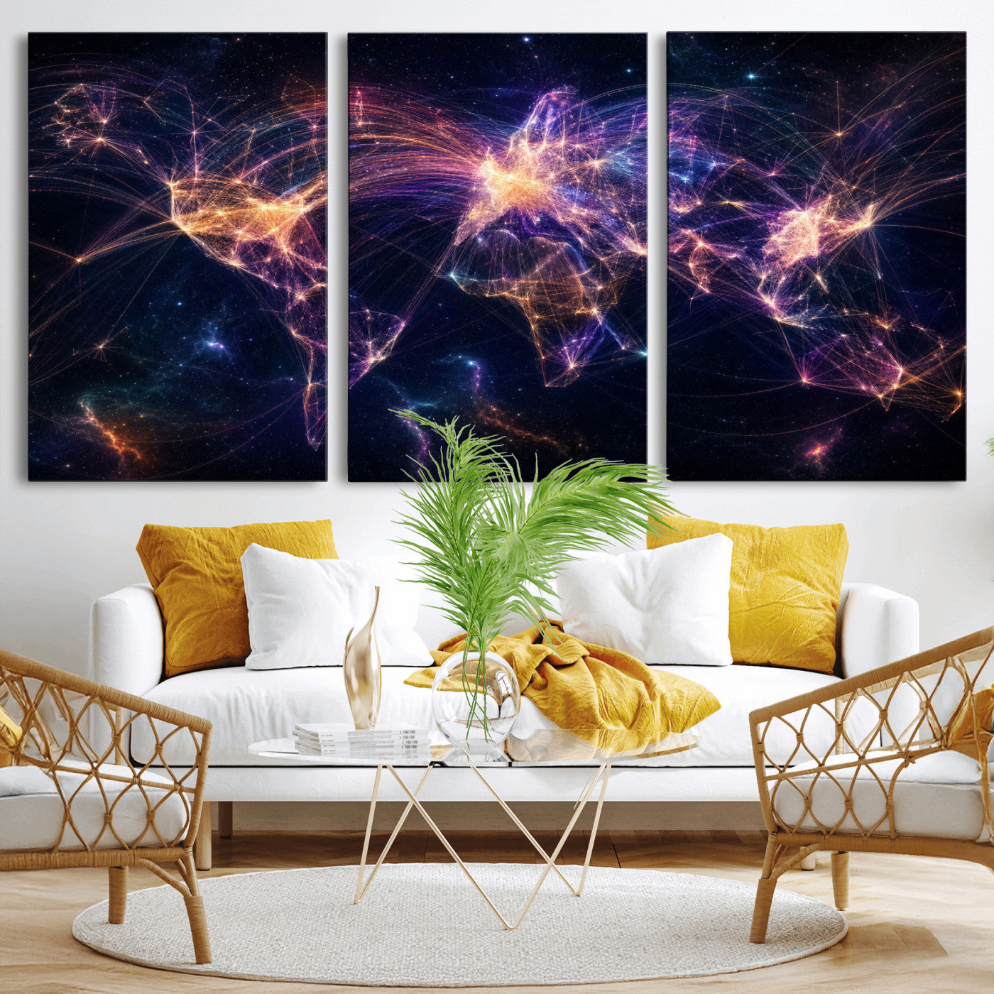 75155491-MGV-CV-36X24 - Global Flight Routes Map Canvas Wall Art, Worldwide Aviation Network Print, International Air Travel Wall Decor
