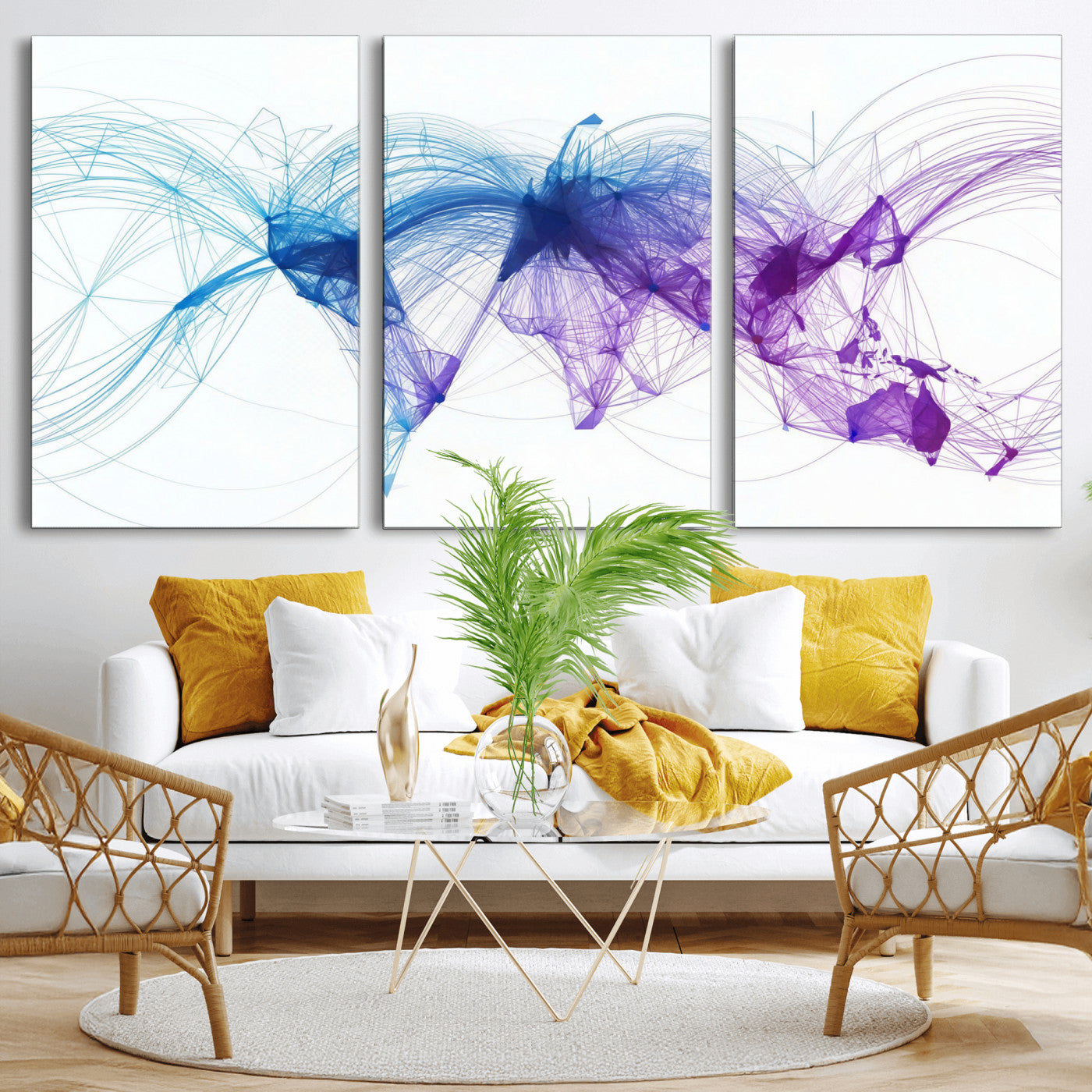 75155491-MGV-CV-48X32-3P - Global Flight Routes Map Canvas Wall Art, Worldwide Aviation Network Print, International Air Travel Wall Decor
