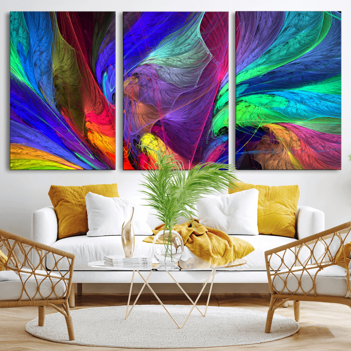 376925791-MGV-CV-36X24 - Colorful Abstract Canvas Wall Art, Rainbow Swirl Fractal Print, Bold Multicolor Living Room Decor, Vibrant Energy Art, Large Abstract Wall Art