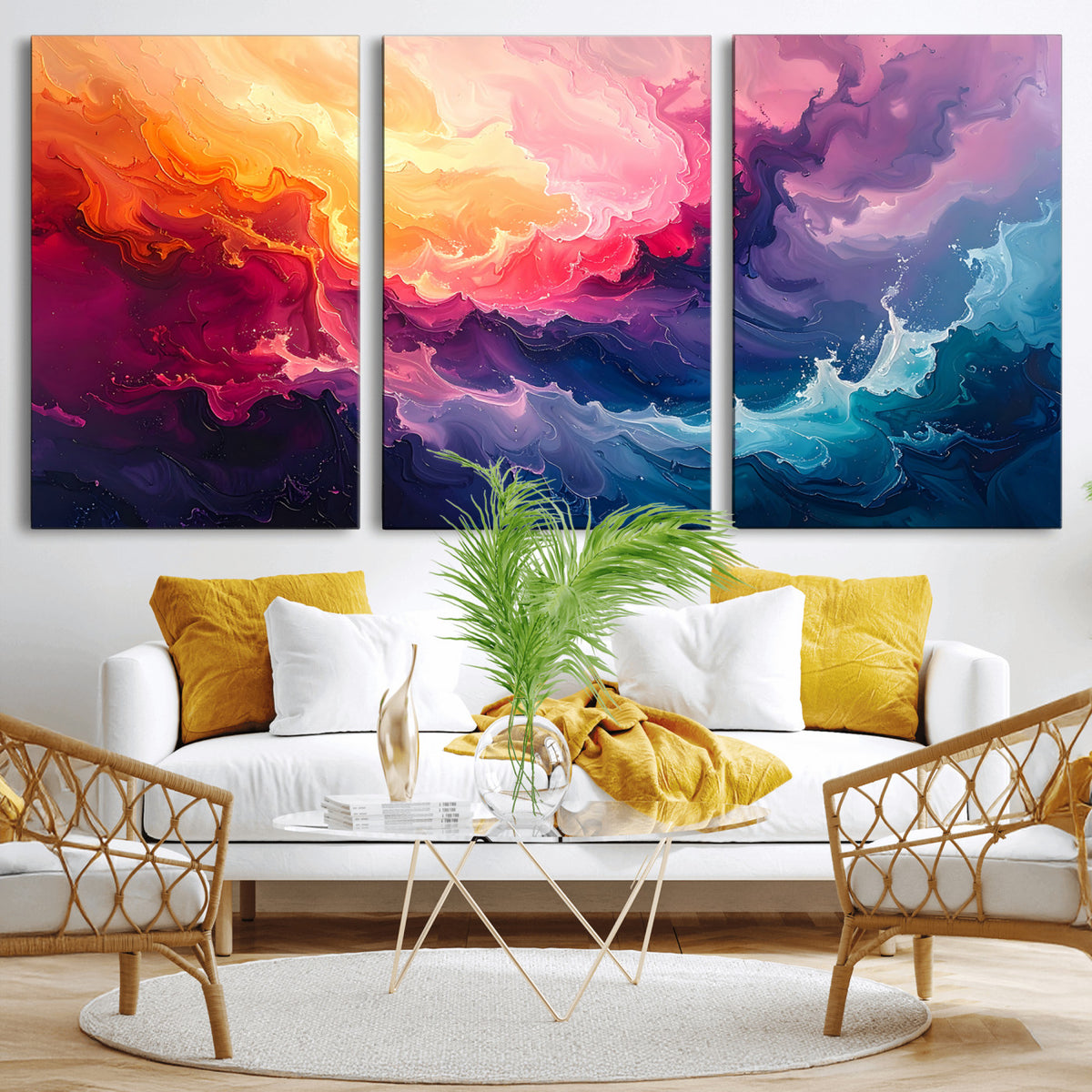 16157633-MGV-CV-36X24 - Large Colorful Abstract Canvas Wall Art Print, Vibrant Popup Color Art Print