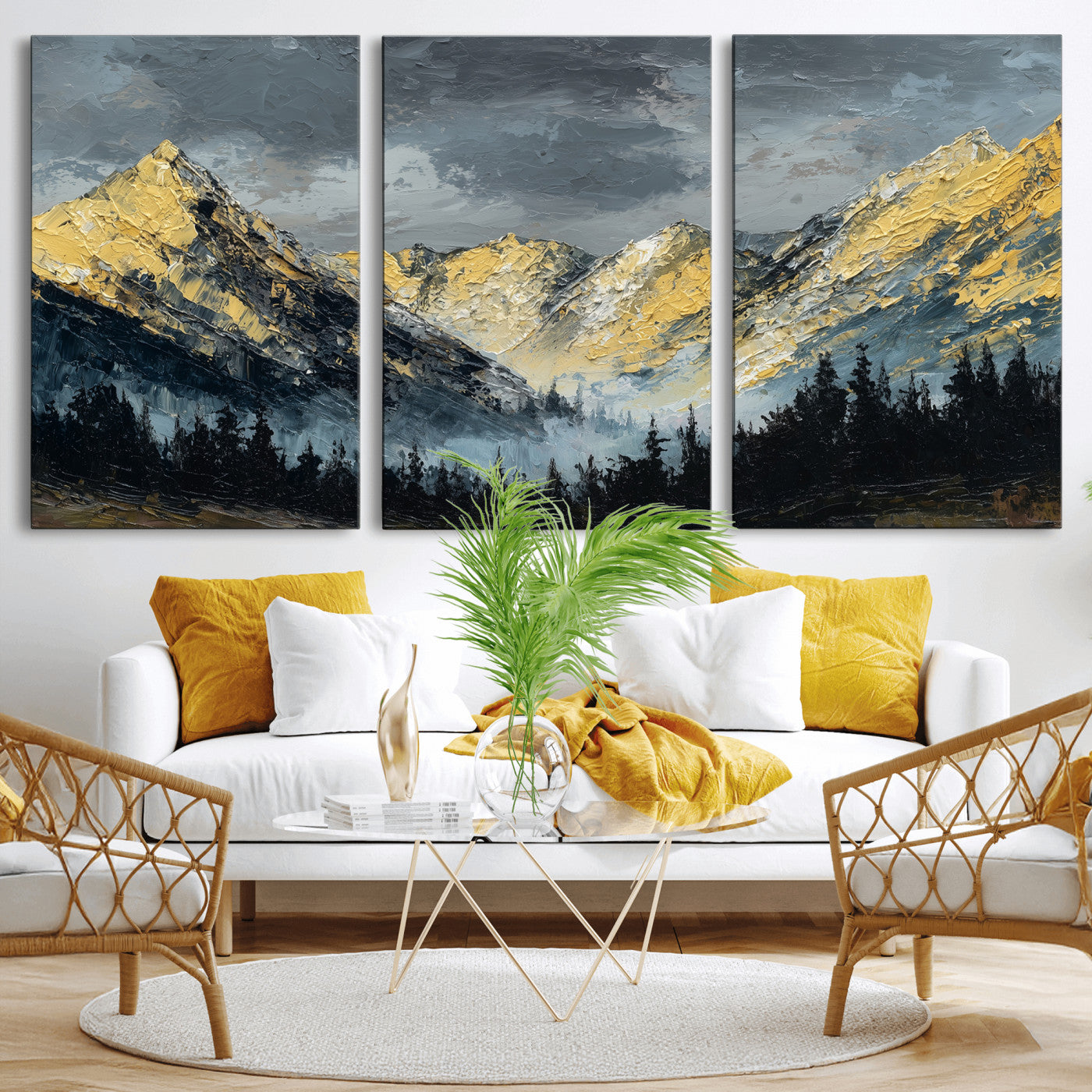 86912101-MGV-CV-48X32-3P - Abstract Mountain Wall Art Canvas Print Modern Landscape Painting Print