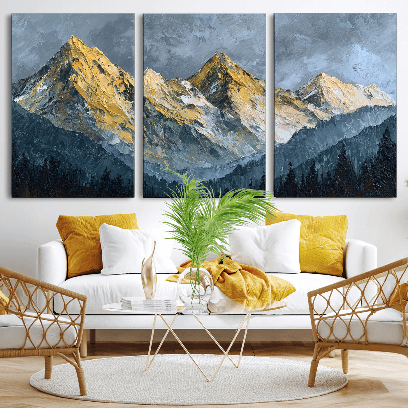 50821961-MGV-CV-48X32-3P - Abstract Mountain Wall Art Canvas Print Modern Landscape Painting Print