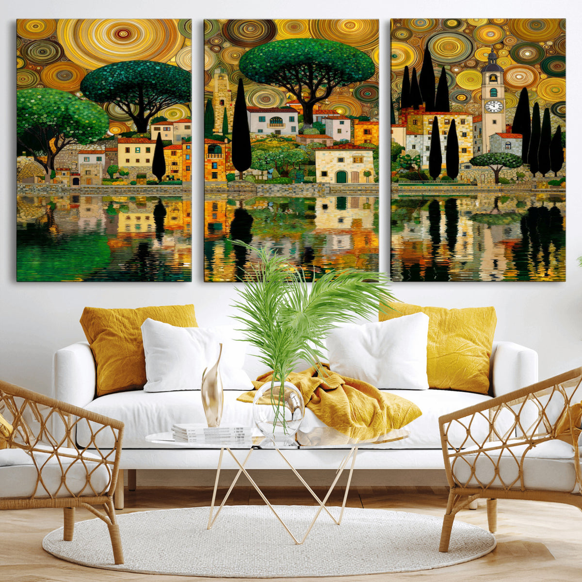 93010897-MGV-CV-36X24 - Gustav Klimt Golden Cityscape Wall Art Canvas Print,