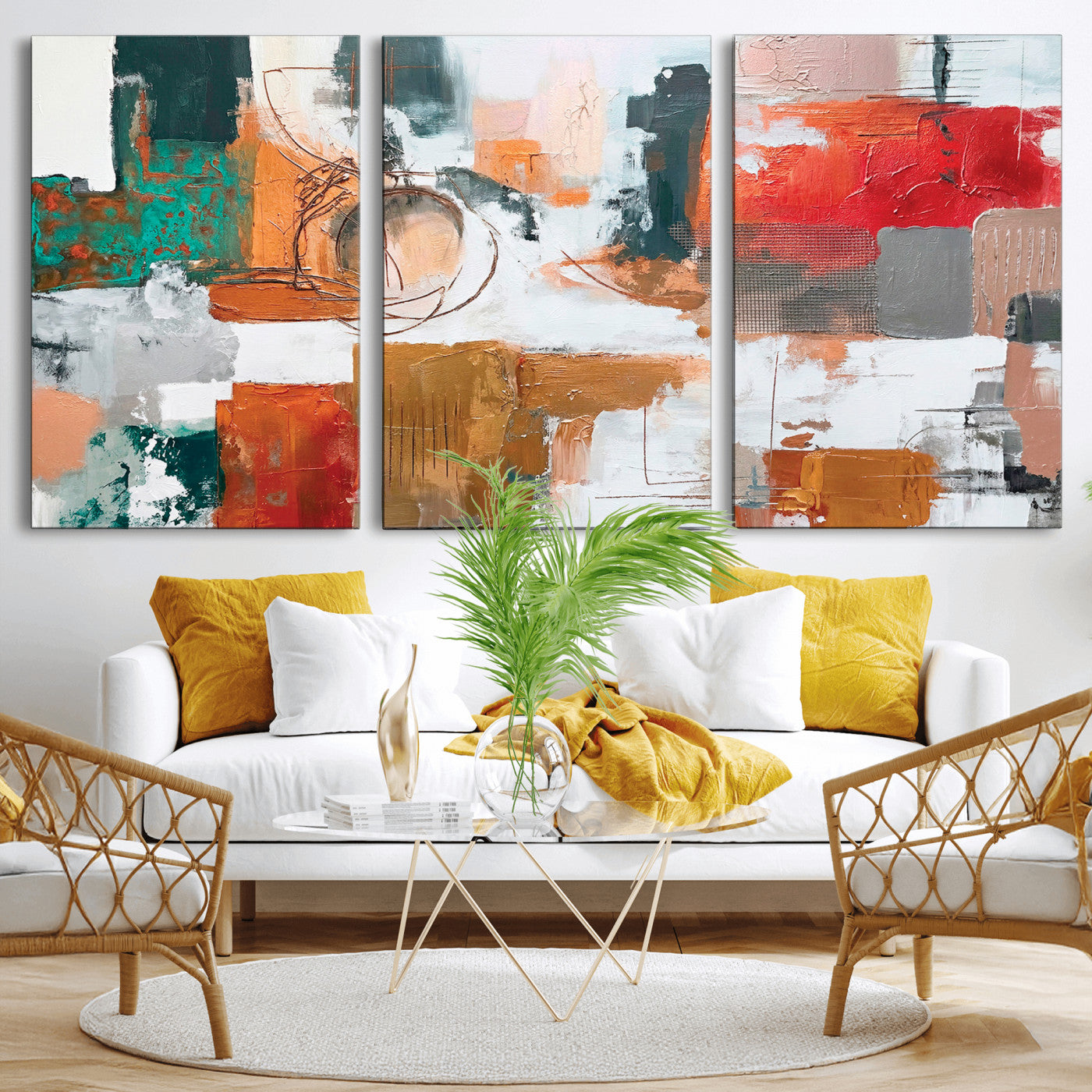 50720312-MGV-CV-36X24 - Blue Teal Abstract Canvas Wall Art | Modern Textured Painting Print, Navy Orange White Contemporary Art, Neutral Living Room Decor, Office Art.