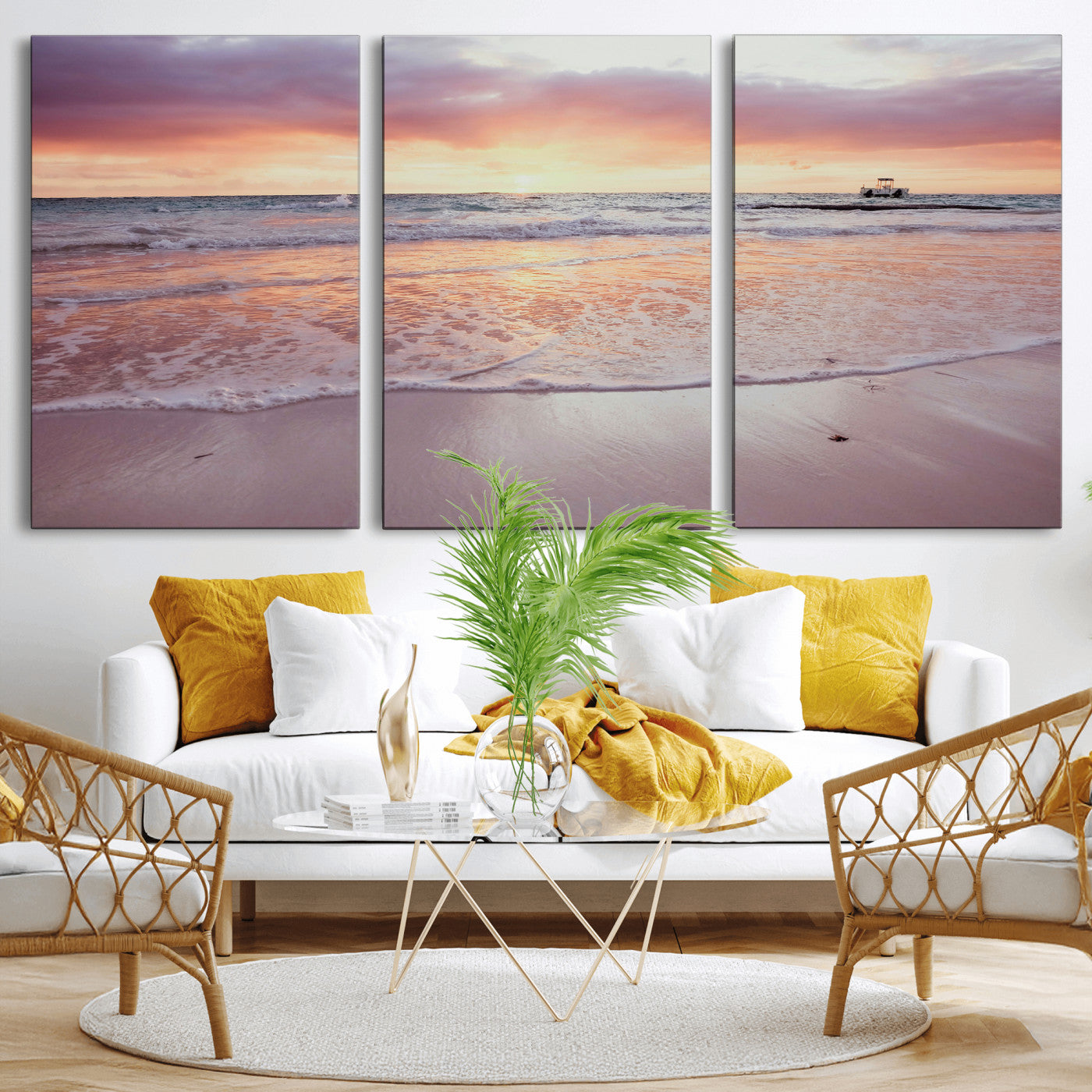 44765395-MGV-CV-36X24 - Beach Sunset Canvas Wall Art Print, Ocean Waves Landscape, Coastal Photography, Seascape Wall Decor, Ready to Hang