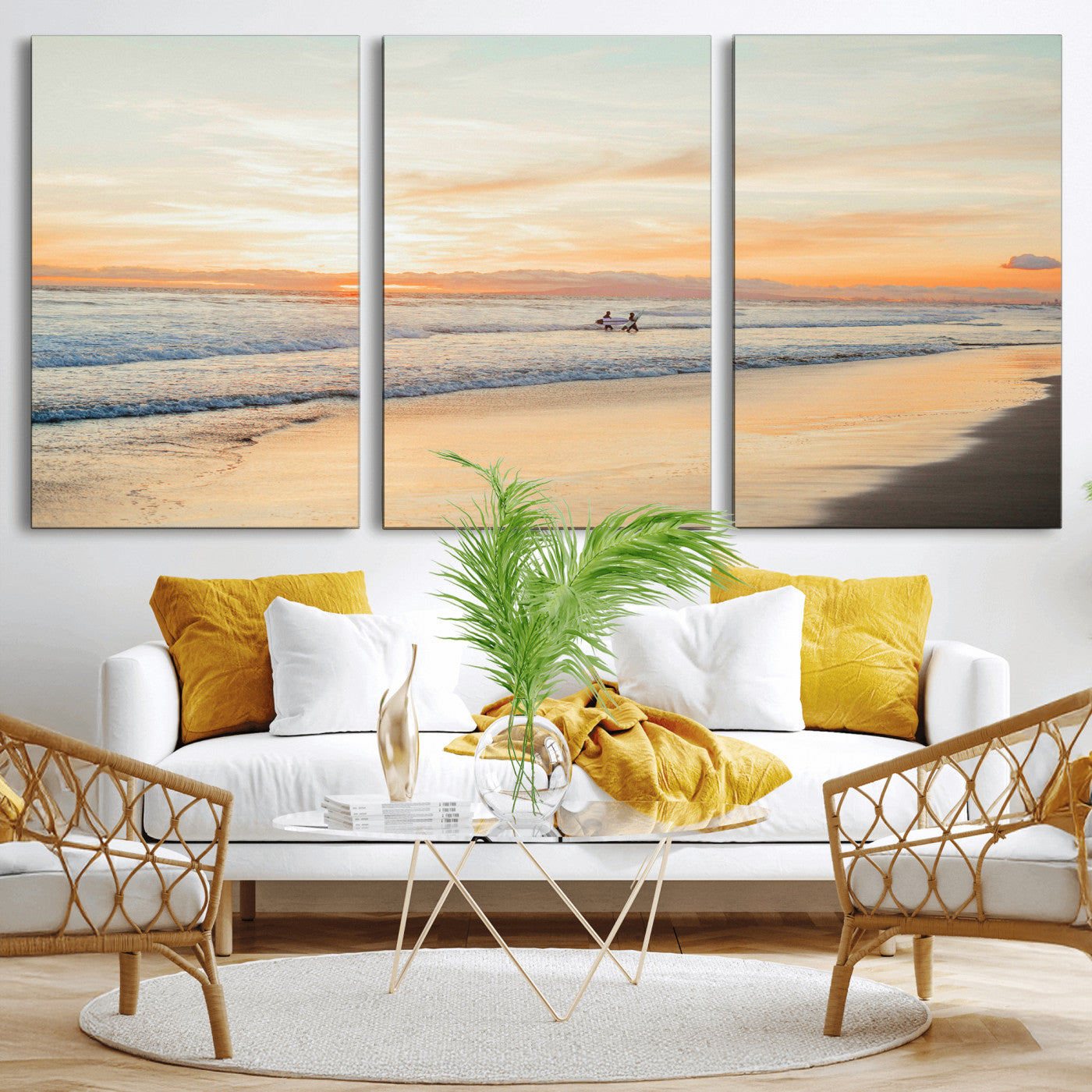 38131619-MGV-CV-36X24 - Beach Sunset Canvas Wall Art Print | Ocean Waves Landscape, Coastal Photography, Seascape Wall Decor, Ready to Hang
