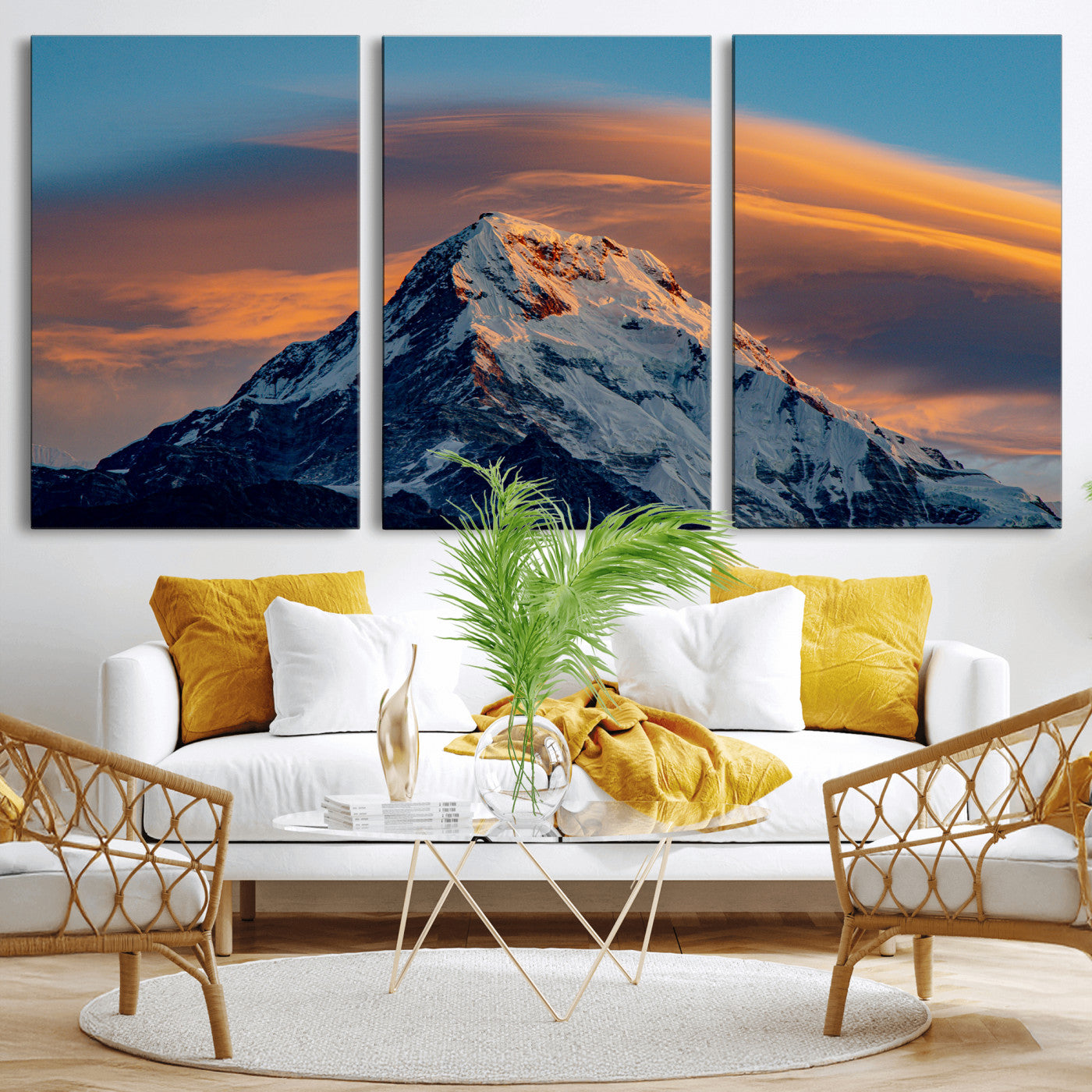 73810927-MGV-CV-36X24 - Snow Mountain Canvas Wall Art Print, Alpine Peak Landscape, Winter Nature Photography, Large Mountain Decor, Ready to Hang