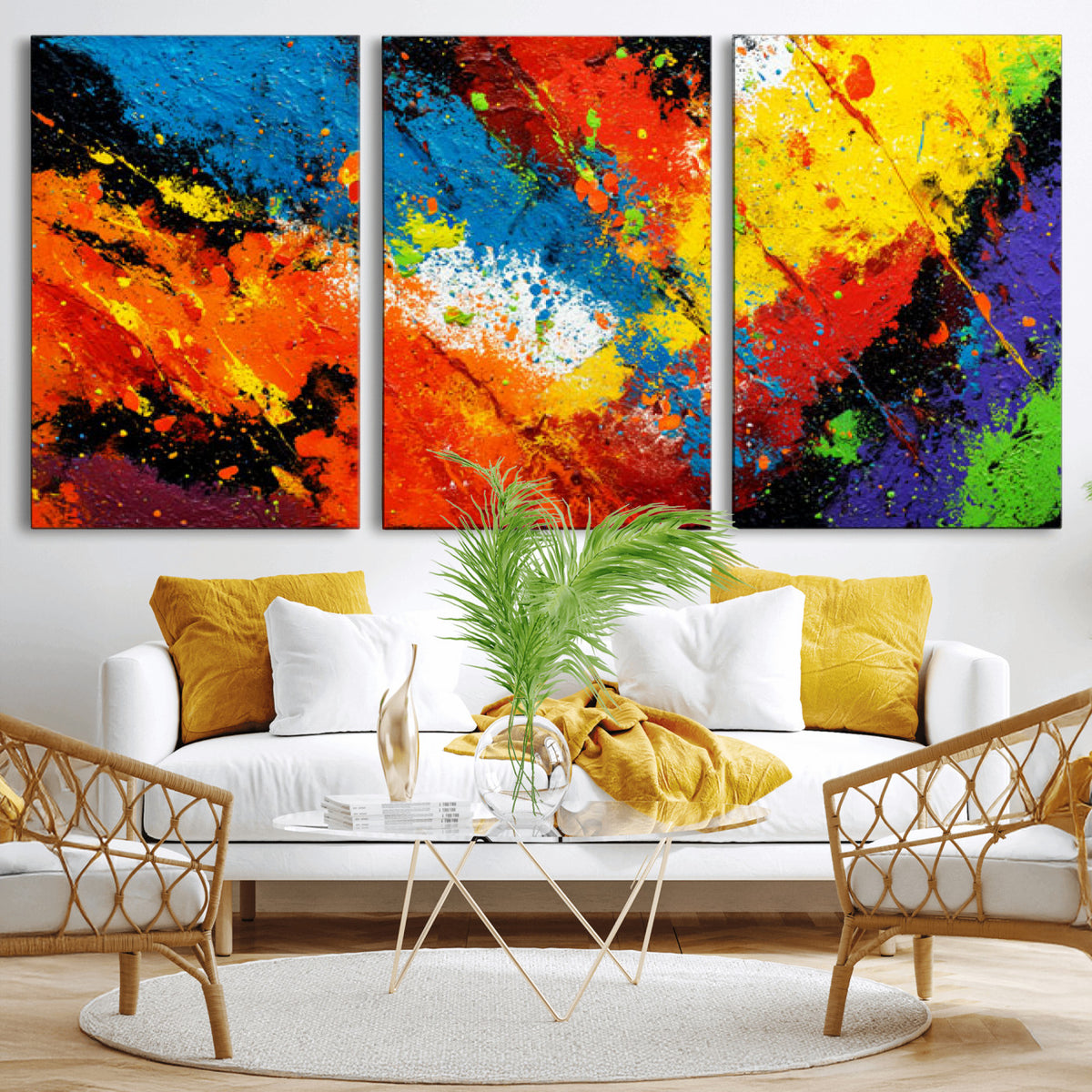 74888753-MGV-CV-36X24 - Vibrant Blue Abstract Canvas Wall Art Colorful Impasto Oil Painting Print