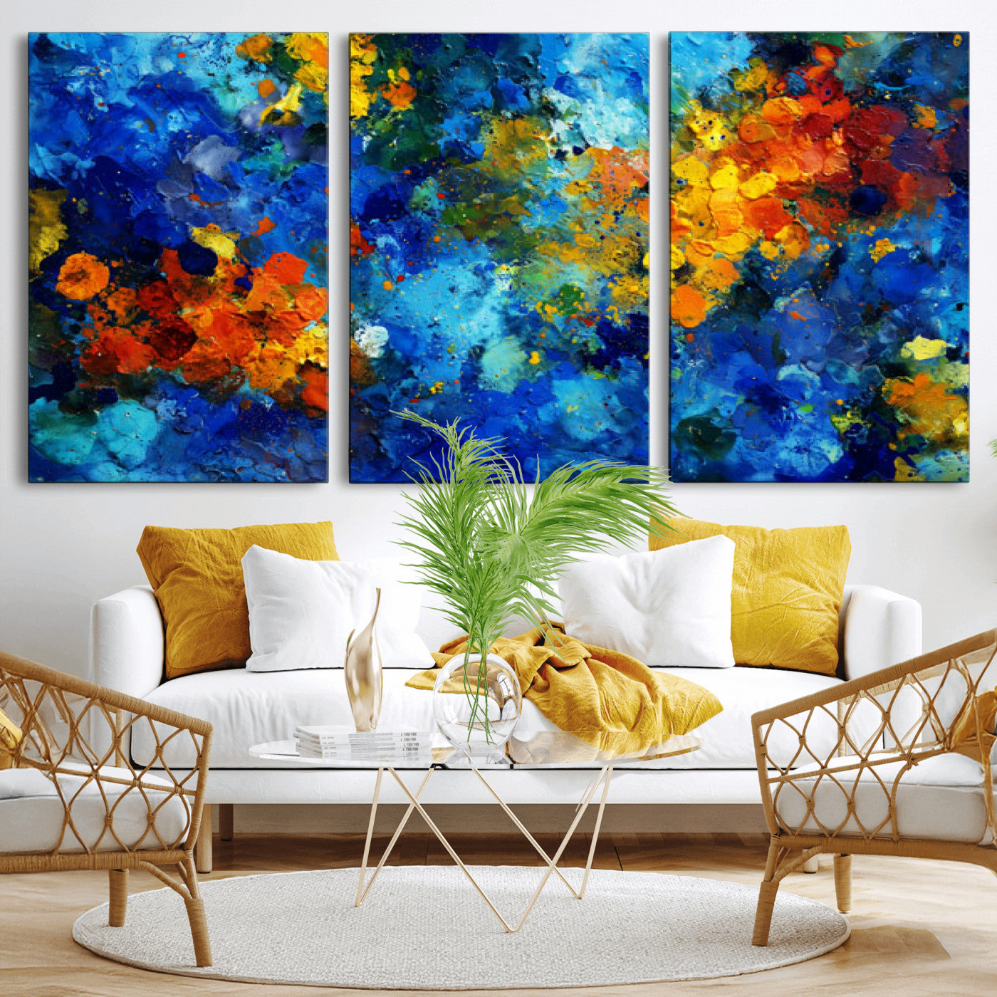 52431611-MGV-CV-36X24 - Vibrant Blue Abstract Canvas Wall Art Colorful Impasto Oil Painting Print