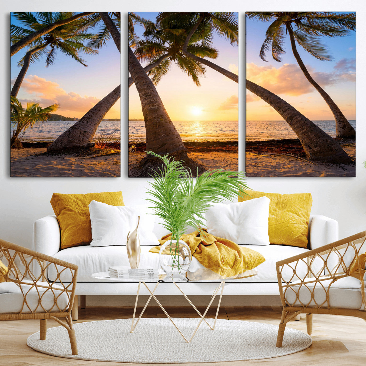 75123213-MGV-CV-36X24 - Tropical Island Coconut Palm Trees Sunset Wall Art Canvas Print - Turquoise Beach Print for Nautical Home Decor