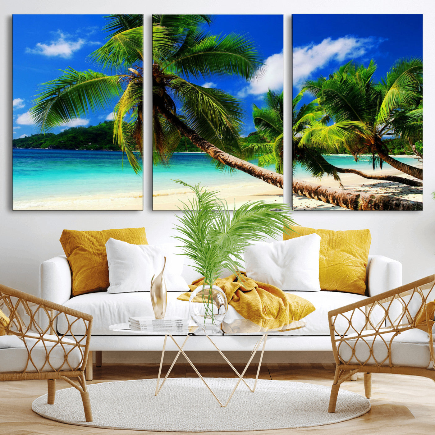 67049818-MGV-CV-36X24 - Tropical Island Coconut Palm Trees Wall Art Canvas Print - Turquoise Beach Print for Lake Home Decor