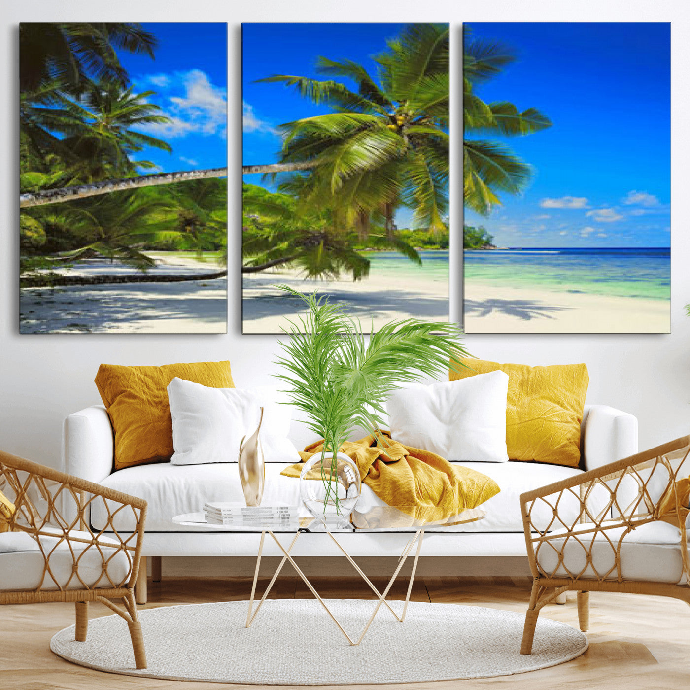 20475280-MGV-CV-36X24 - Tropical Island Coconut Palm Trees Wall Art Canvas Print - Turquoise Beach Print for Nautical Home Decor