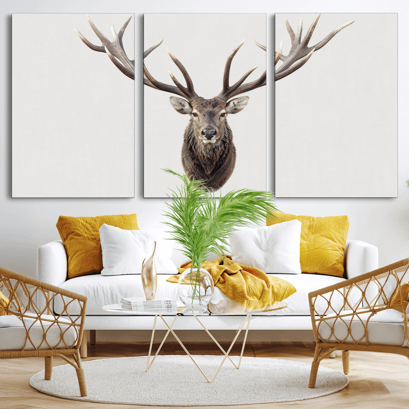 840173GY-MGV-CV-36X24 - Majestic Red Deer Canvas Wall Art – Stag Antlers Horns Print, Wildlife Hunting Poster, Rustic Cabin Lodge Decor