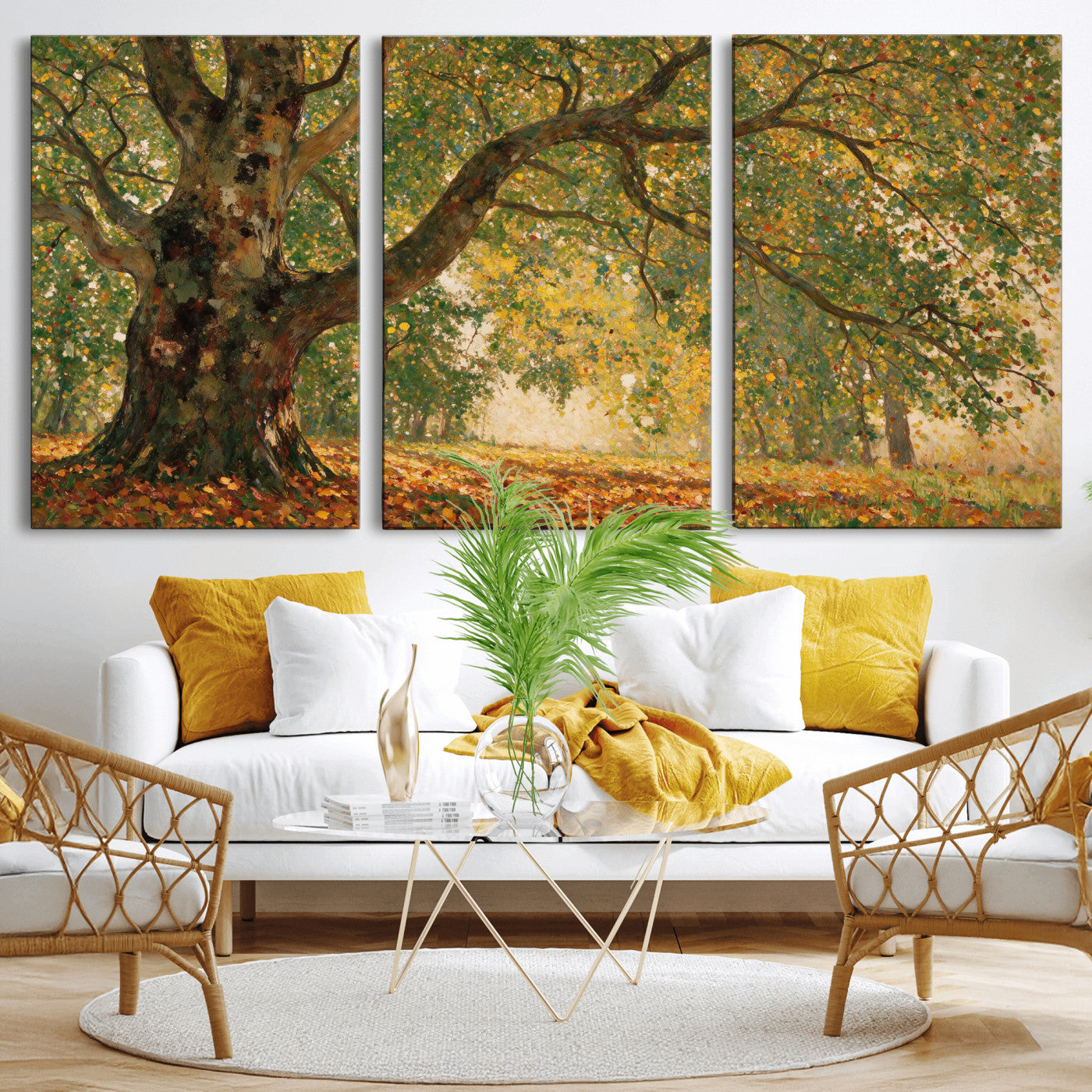 52555601-MGV-CV-36X24 - Claude Monet Style The Bodmer Oak Fontainebleau Forest Wall Art Canvas Print, Autumn Landscape Painting Print