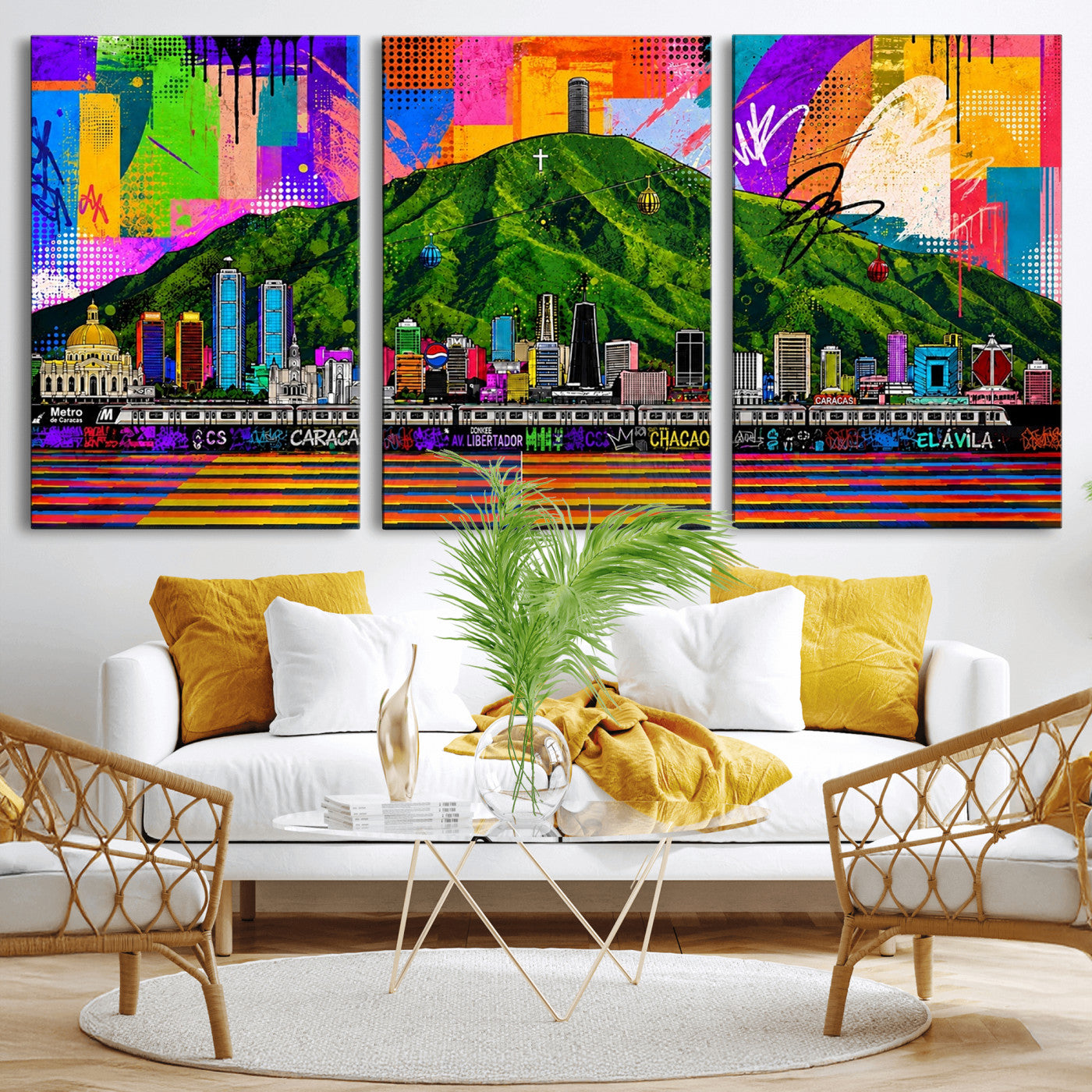 86696255-MGV-CV-36X24 - Mount Ávila, Caracas, Venezuela Wall Art Print by Artist Yorlette - Graffiti Caracas Skyline Canvas Art, Colorful Street Artwork - Venezuela El Avila Poster Print