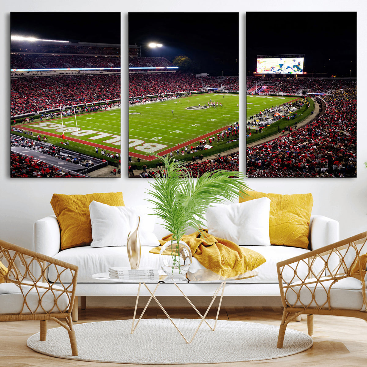 73520603-_Poster-30x20 - Georgia Bulldogs Sanford Stadium Canvas Print 3 Piece Framed Wall Art Extra Large Floating Frame Nature Poster Made in USA