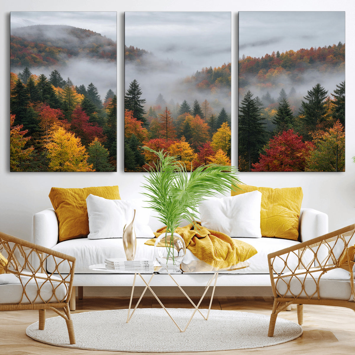 47877083-_Poster-30x20 - Fall Forest Misty Mountain Canvas Print Smoky Mountain Landscape Wall Art Autumn Trees Nature Poster Printing
