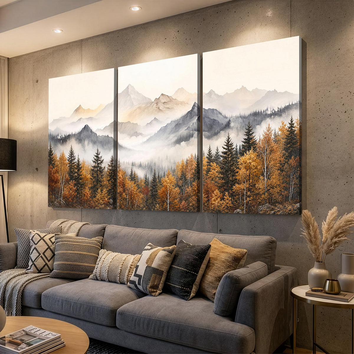 19544118-_Poster-30x20 - Misty Mountain Autumn Forest Canvas Wall Art - Watercolor Fall Nature Landscape Print
