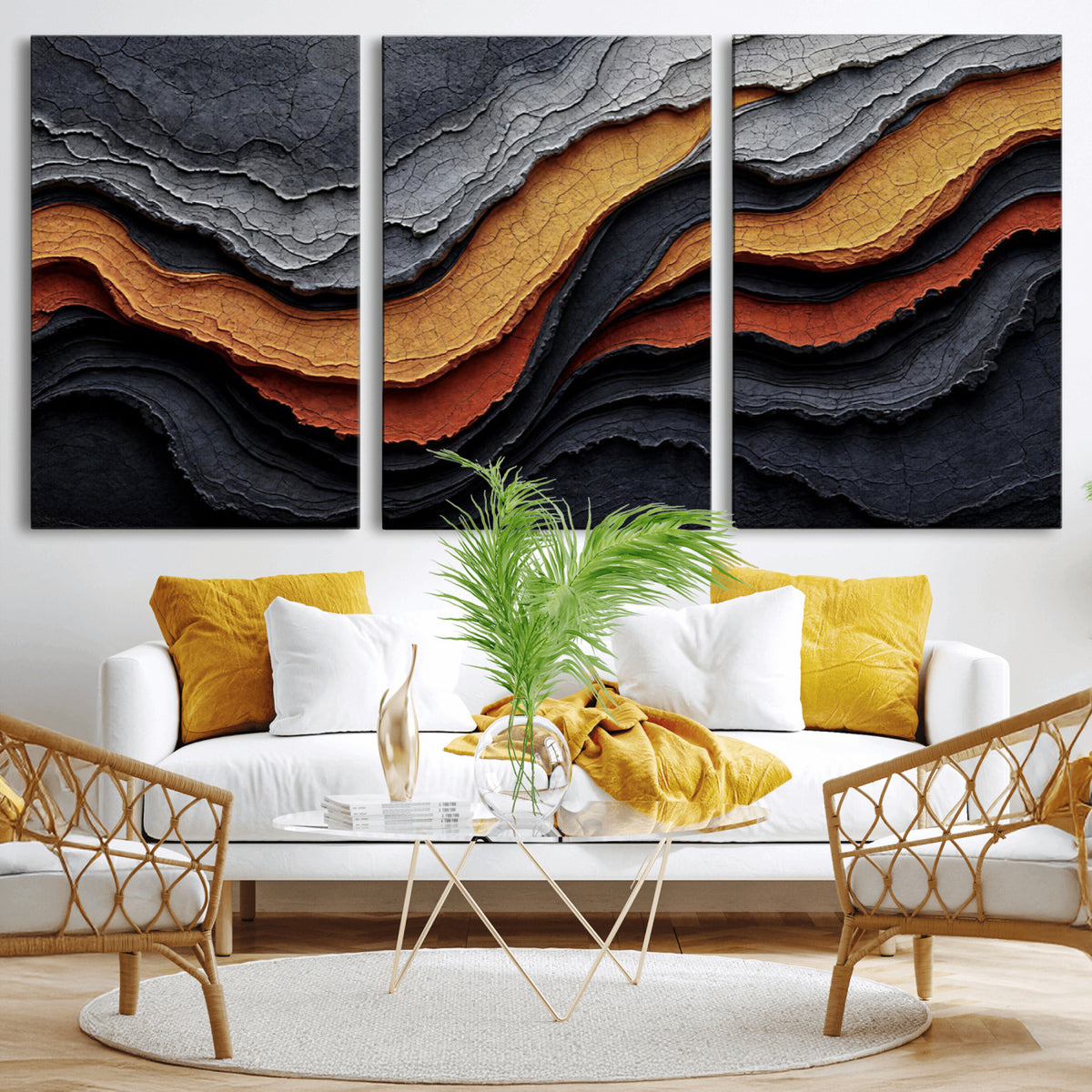 59852489-MGV-CV-36X24 - Abstract Waves Canvas Wall Art - Modern Terracotta and Charcoal Gray Print