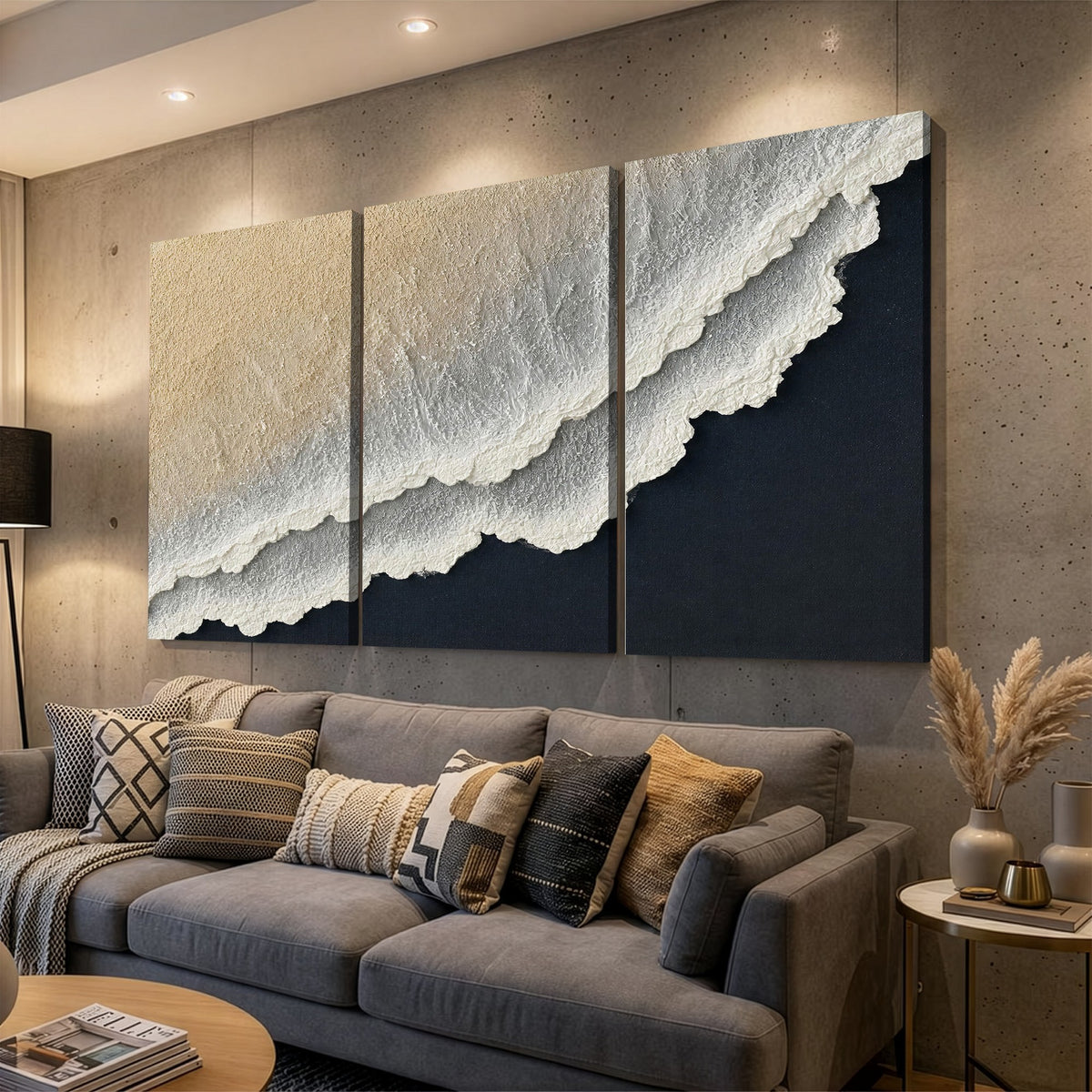 32969959-MGV-CV-24X16 - Abstract Ocean Wave Canvas Wall Art, Coastal Beach Wall Decor for Living Room