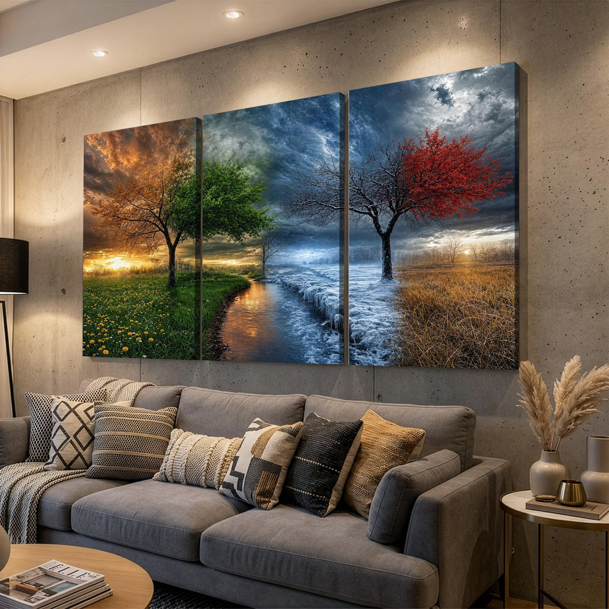 61895574-MGV-CV-24X16 - Four Seasons Tree Canvas Wall Art, Nature Landscape Canvas Print for Living Room