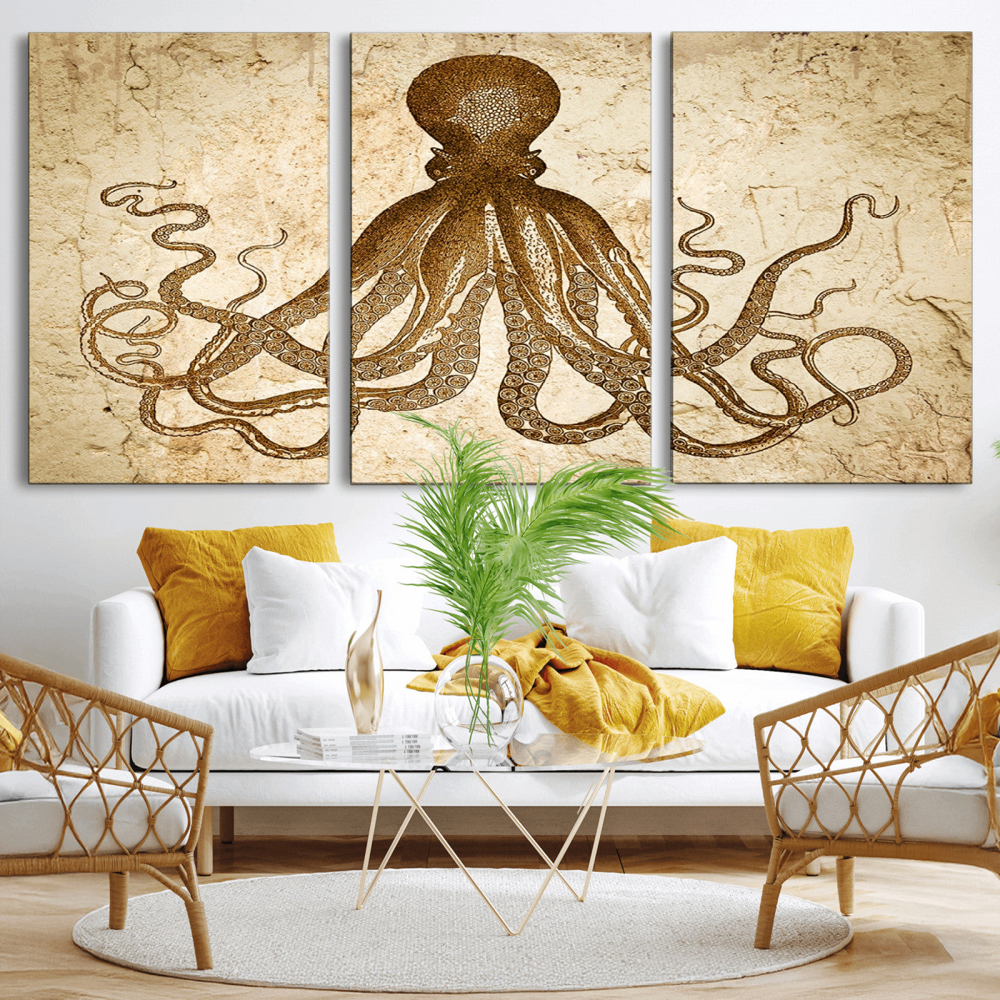96154-MGV-CV-36X24-Sepia Octopus Wall Art Abstract Animal Canvas Print